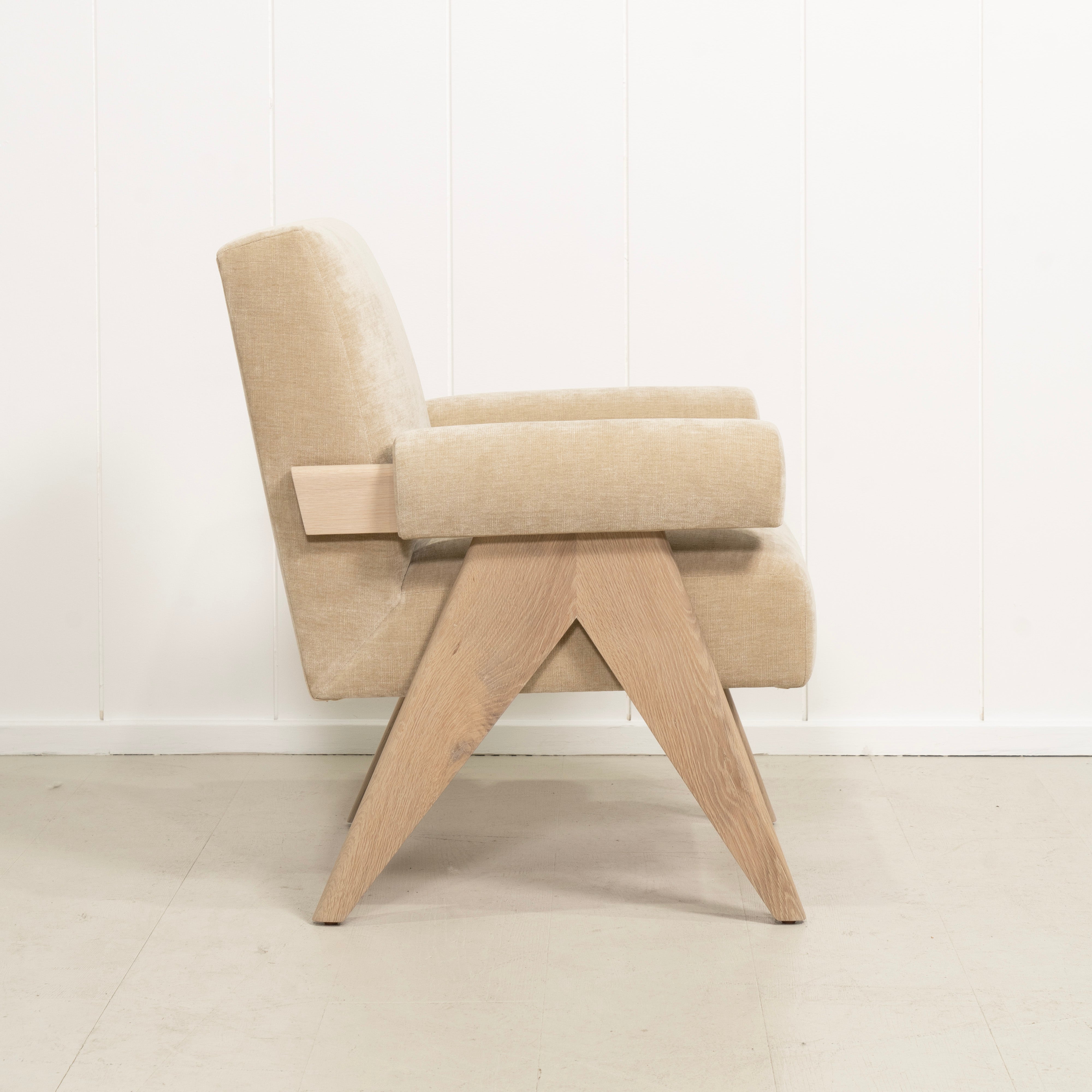 As Shown: in Canyon Sand, Oak finished in Mint White Natural.