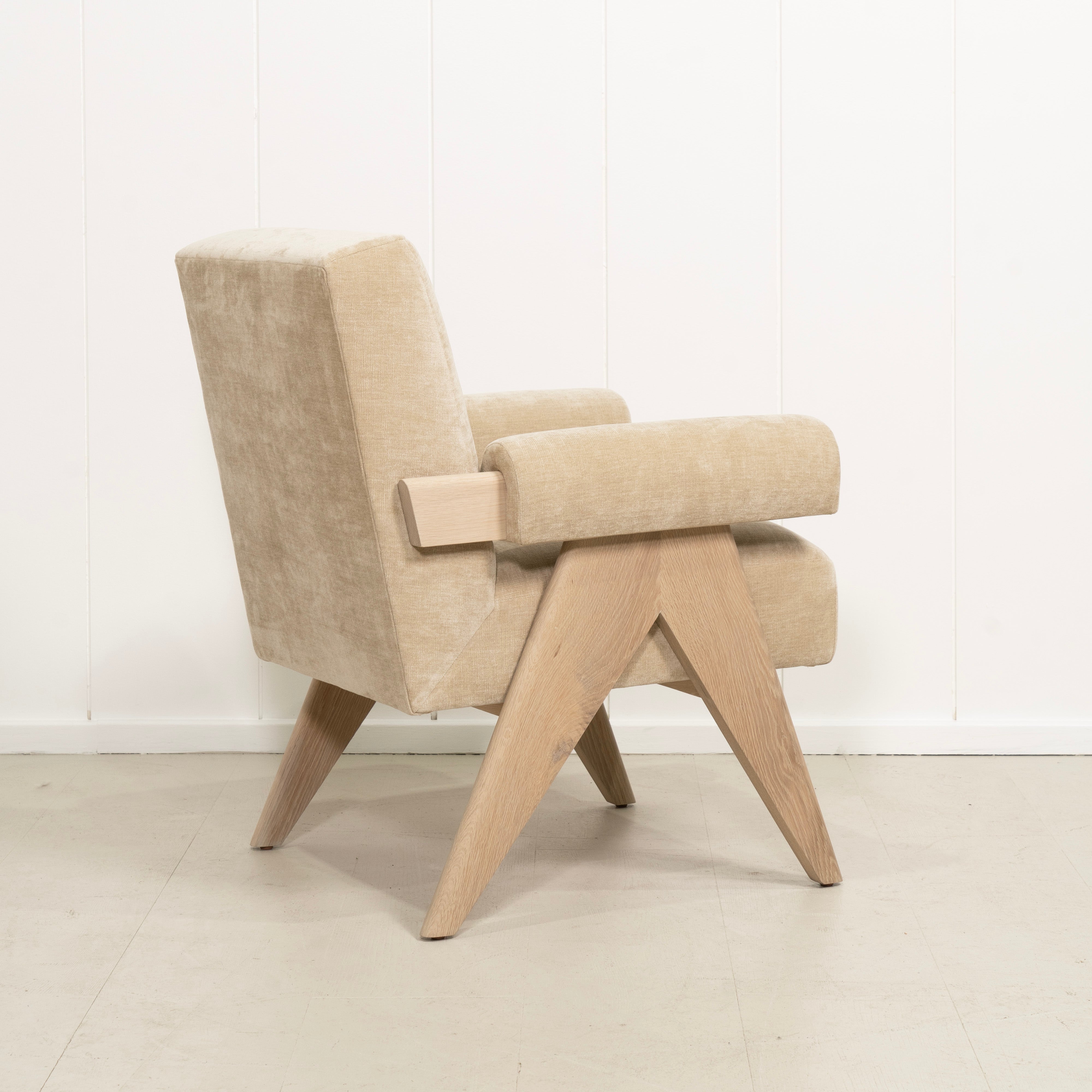 As Shown: in Canyon Sand, Oak finished in Mint White Natural.