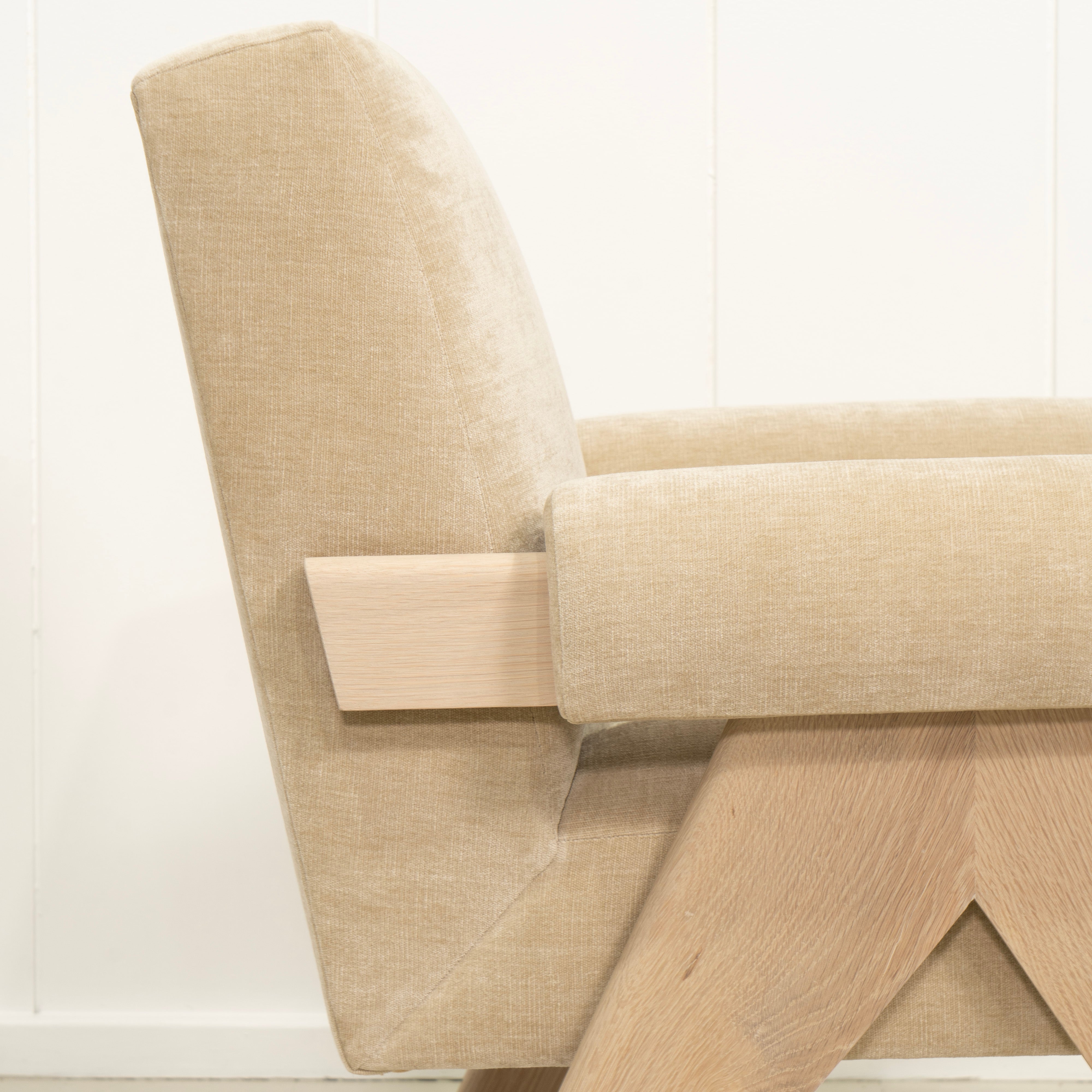 As Shown: in Canyon Sand, Oak finished in Mint White Natural.