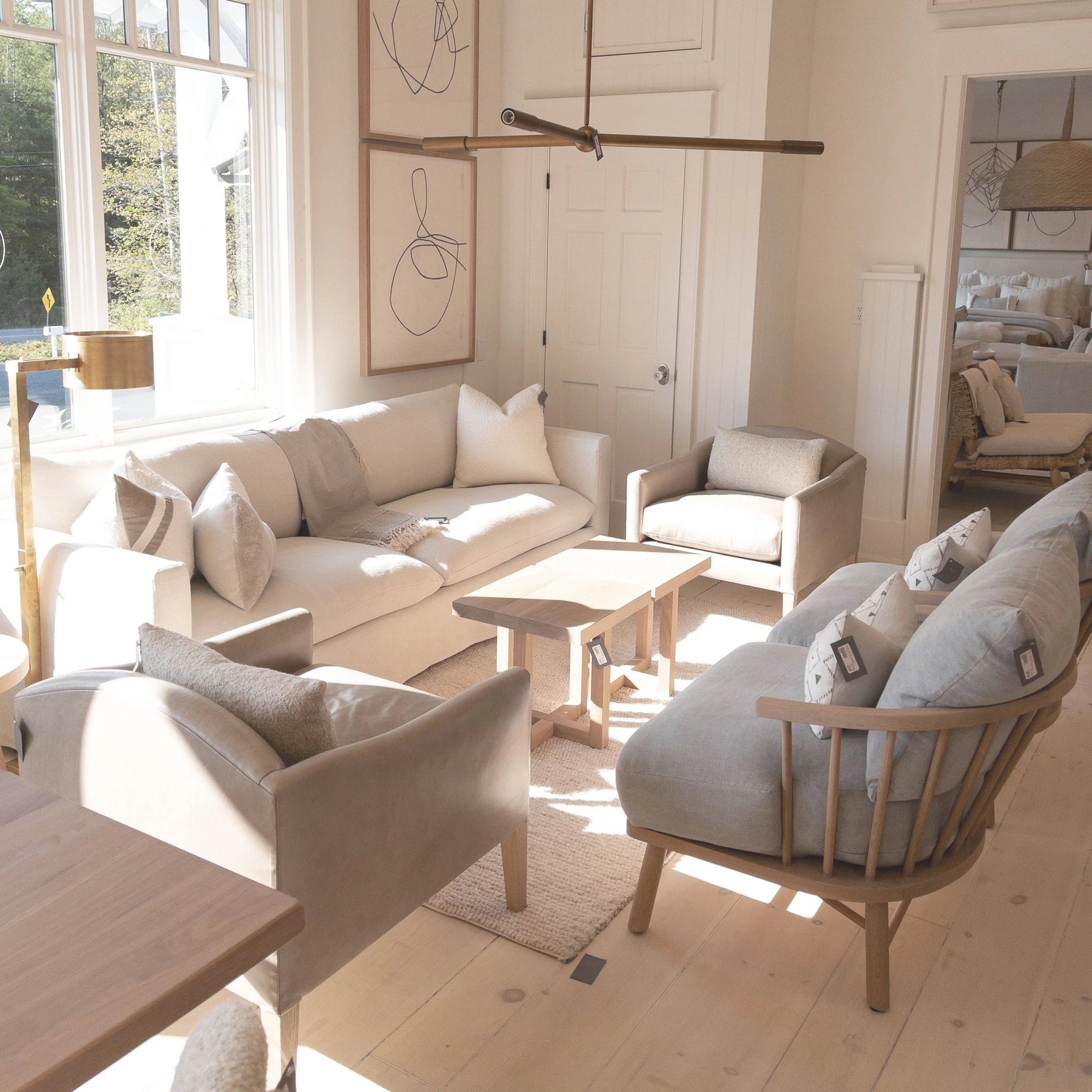 As Shown: in Mont Blanc Smoke leather. Oak finished in Mint White Natural