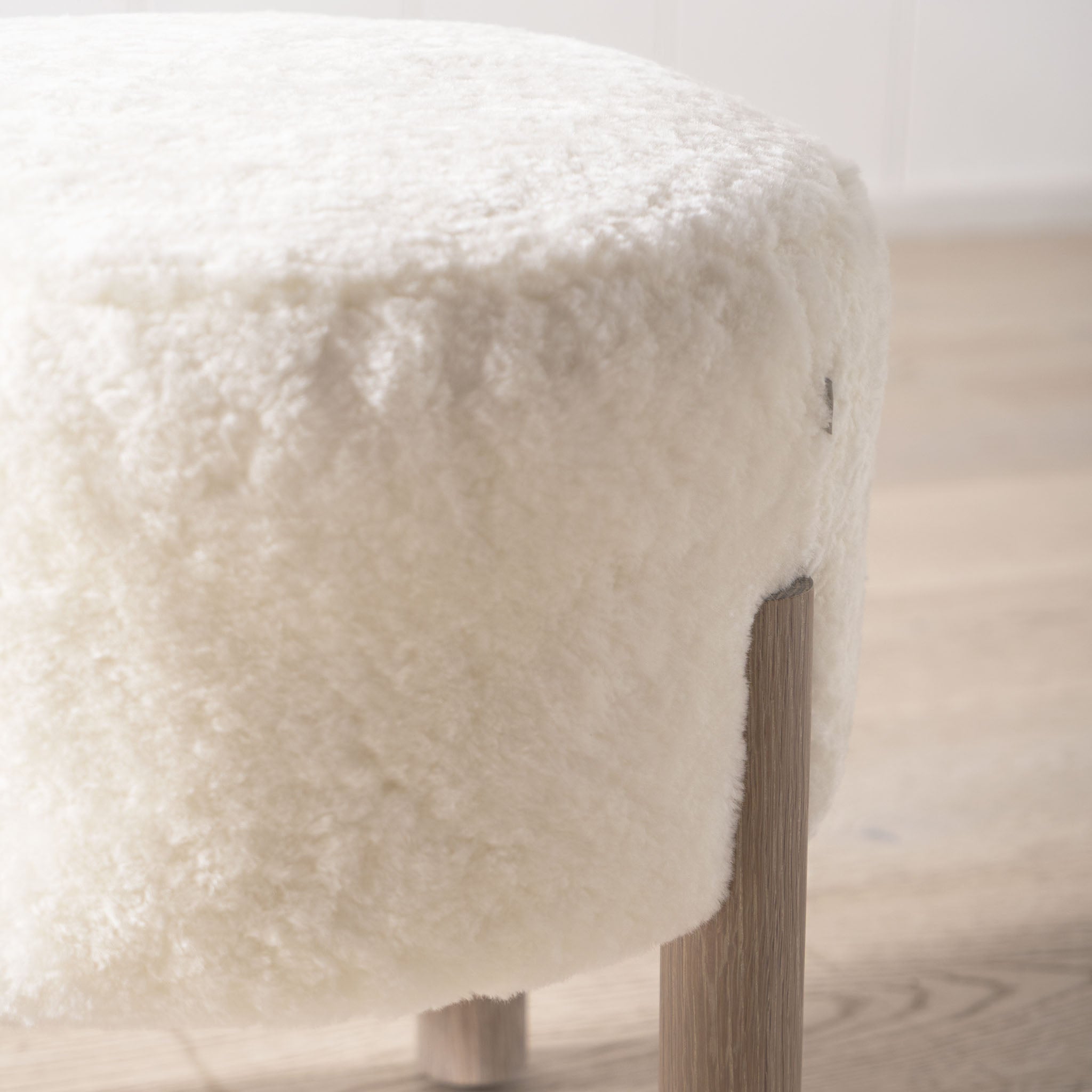 As Shown: in Ivory Shearling, oak finished in Mint White Super White