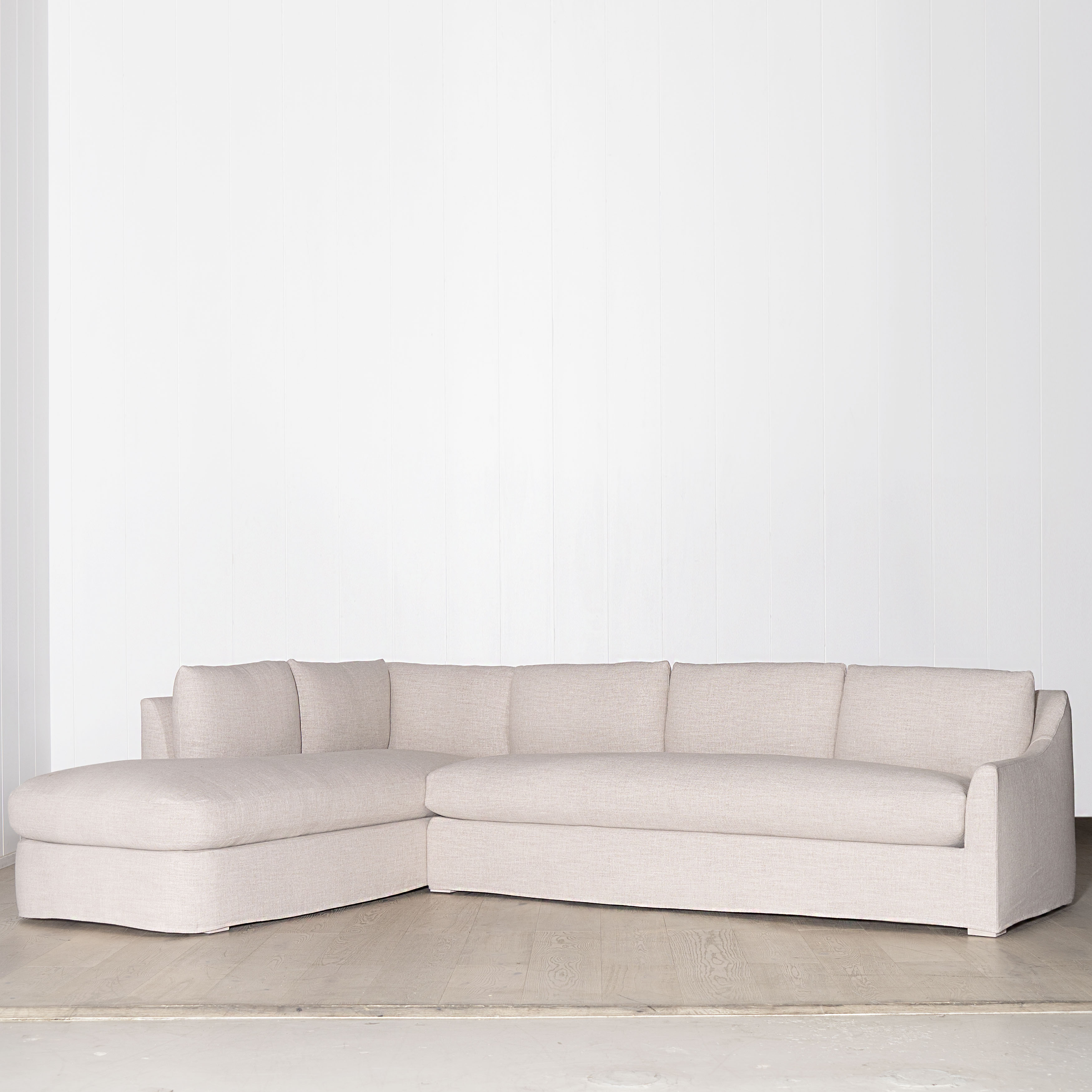 As Shown: in Belgian Rose, Oak legs finished in Nordic White Super White Double