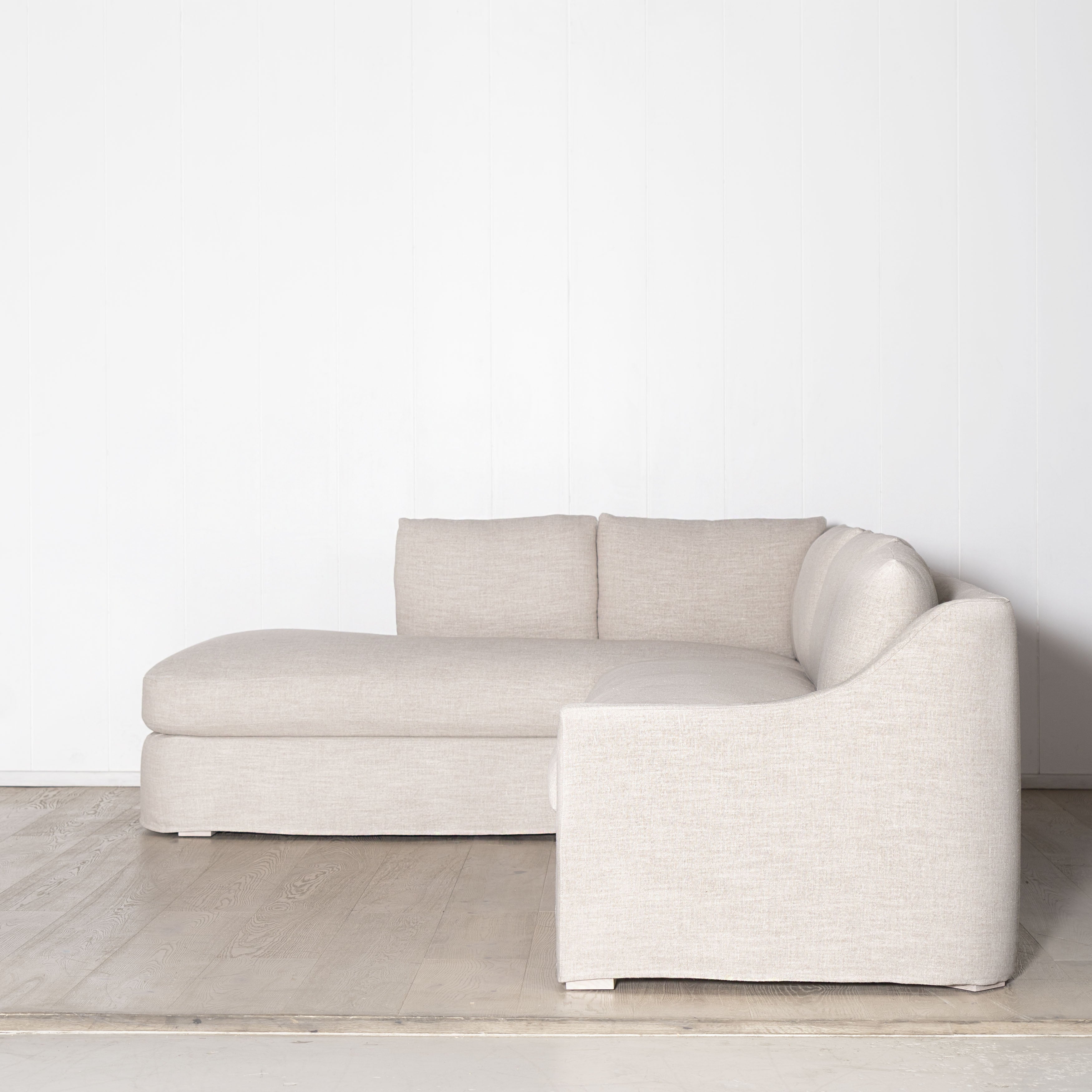 As Shown: in Belgian Rose, Oak legs finished in Nordic White Super White Double