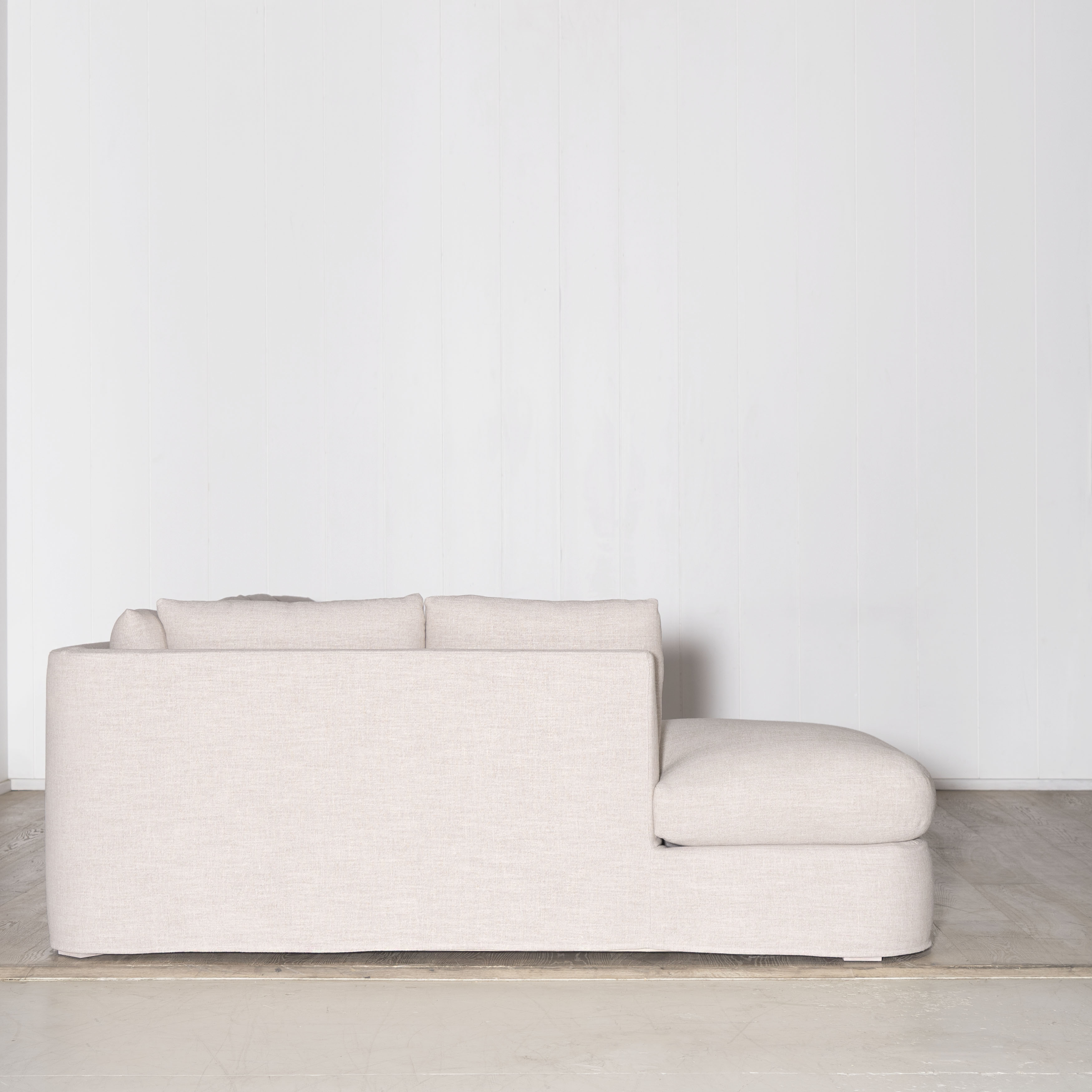 As Shown: in Belgian Rose, Oak legs finished in Nordic White Super White Double