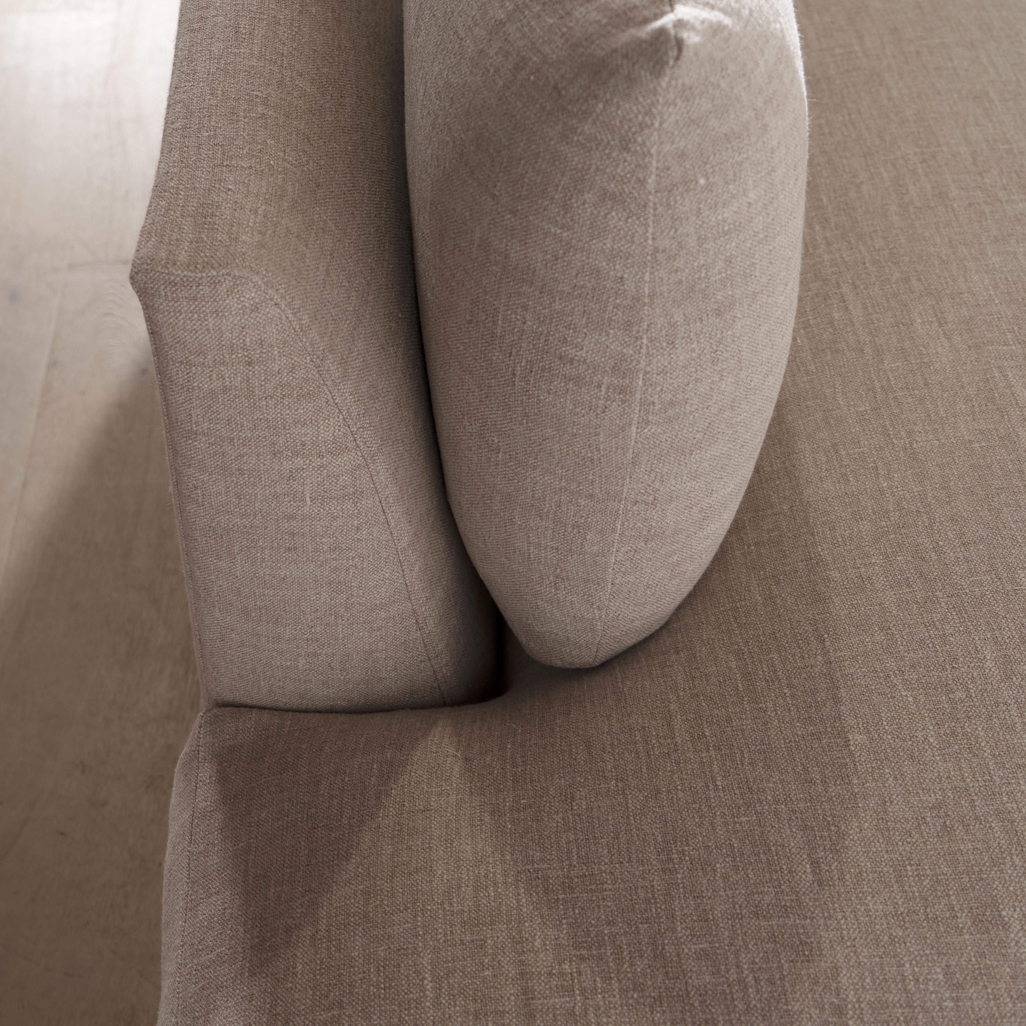 As Shown: in Belgian Rose, Oak legs finished in Nordic White Super White Double