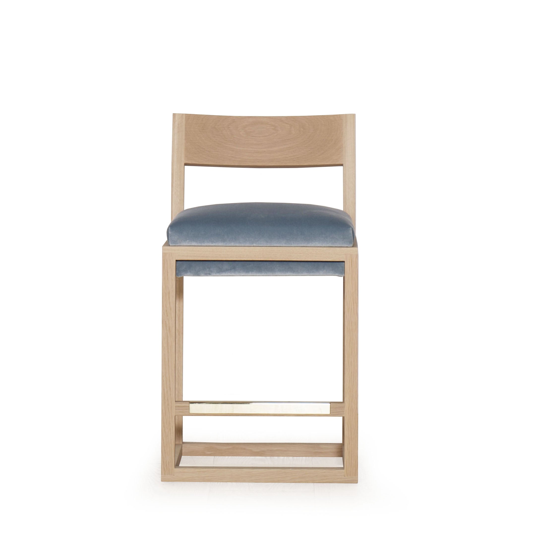 As Shown: Counter height: 18"W x 20"D x 33"H | Fabric: COM Sky Steel | Finish: Natural