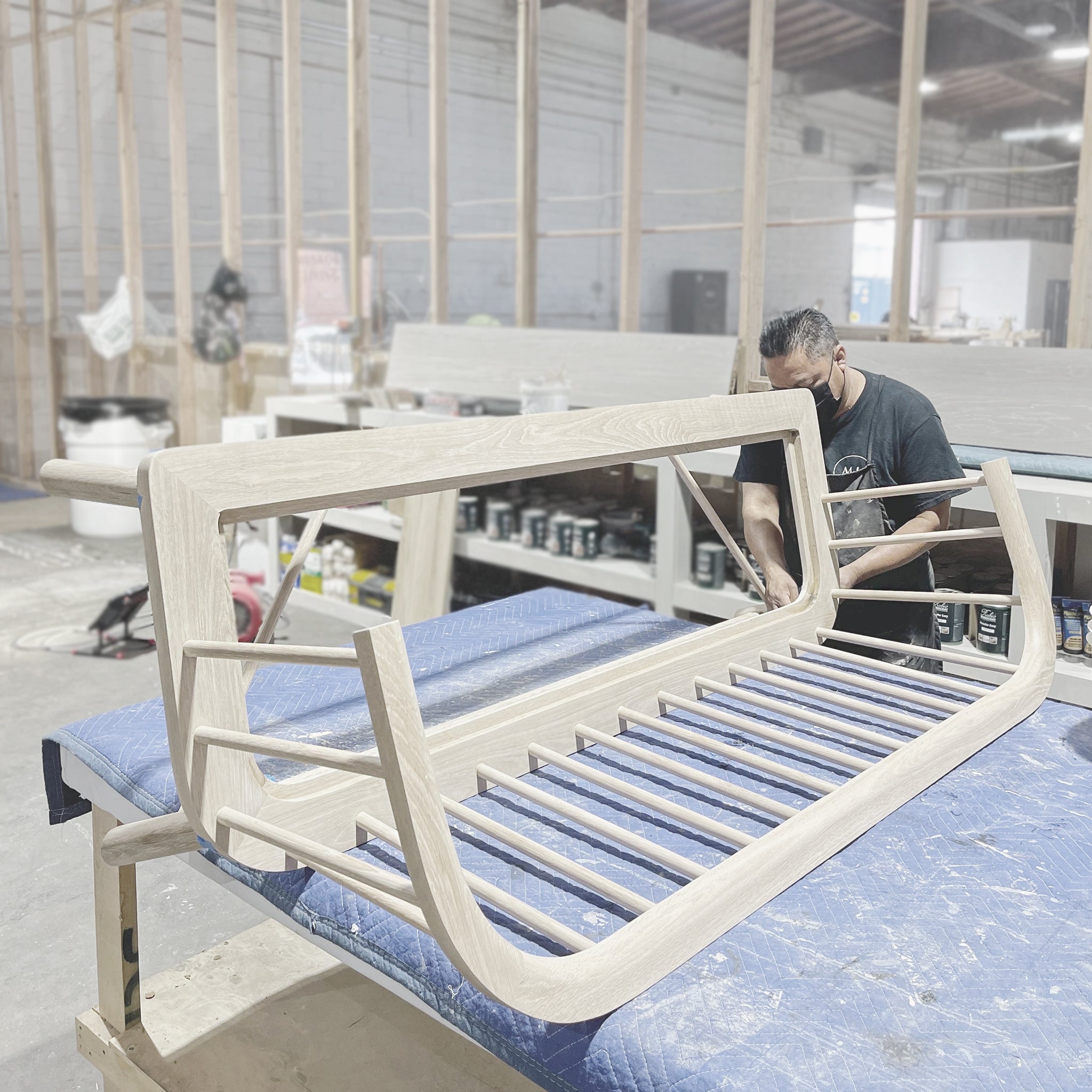 As Shown: in Frame White, oak finished in Mint White Natural.