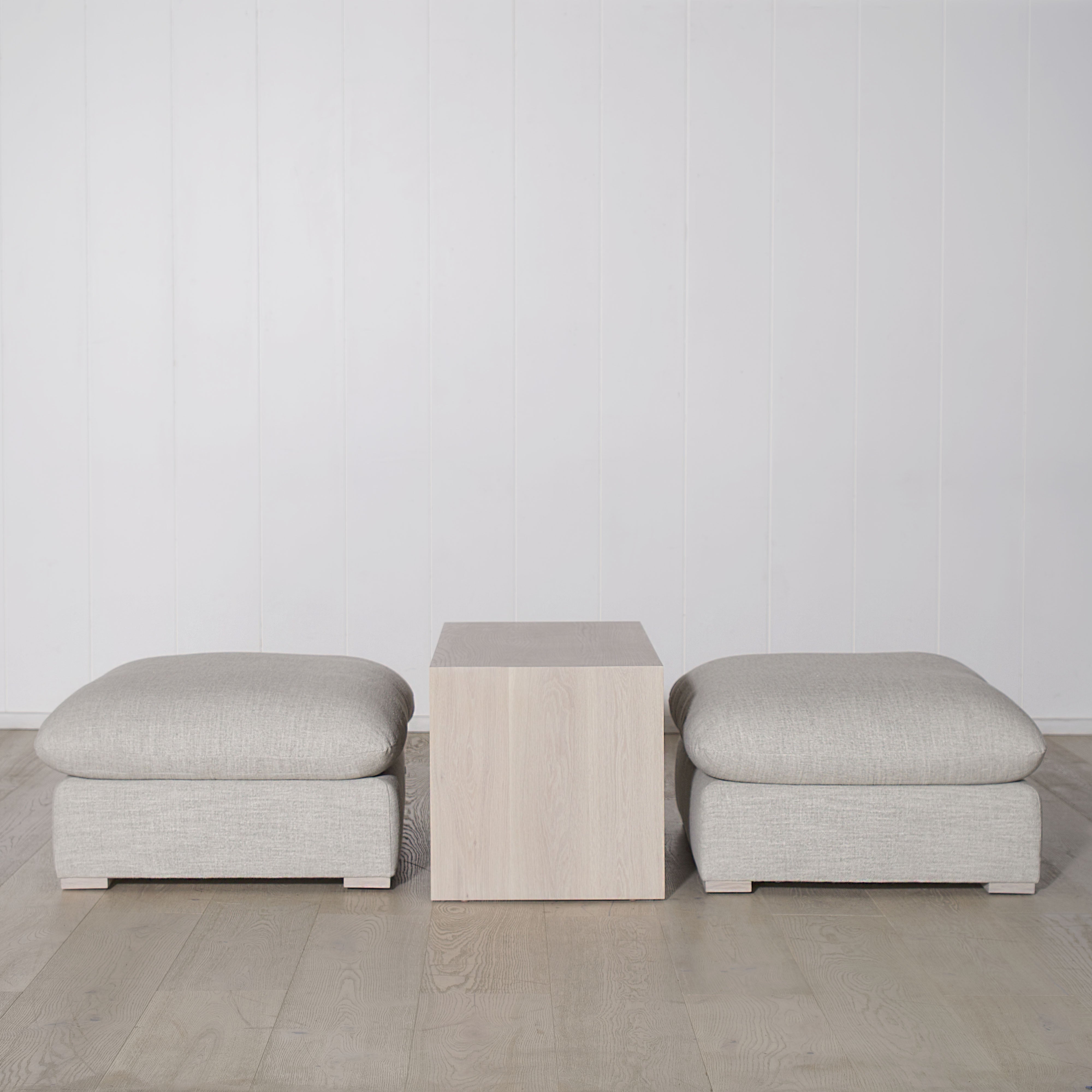 As Shown: in Belgian Fog. Oak finished in Mint White Super White.