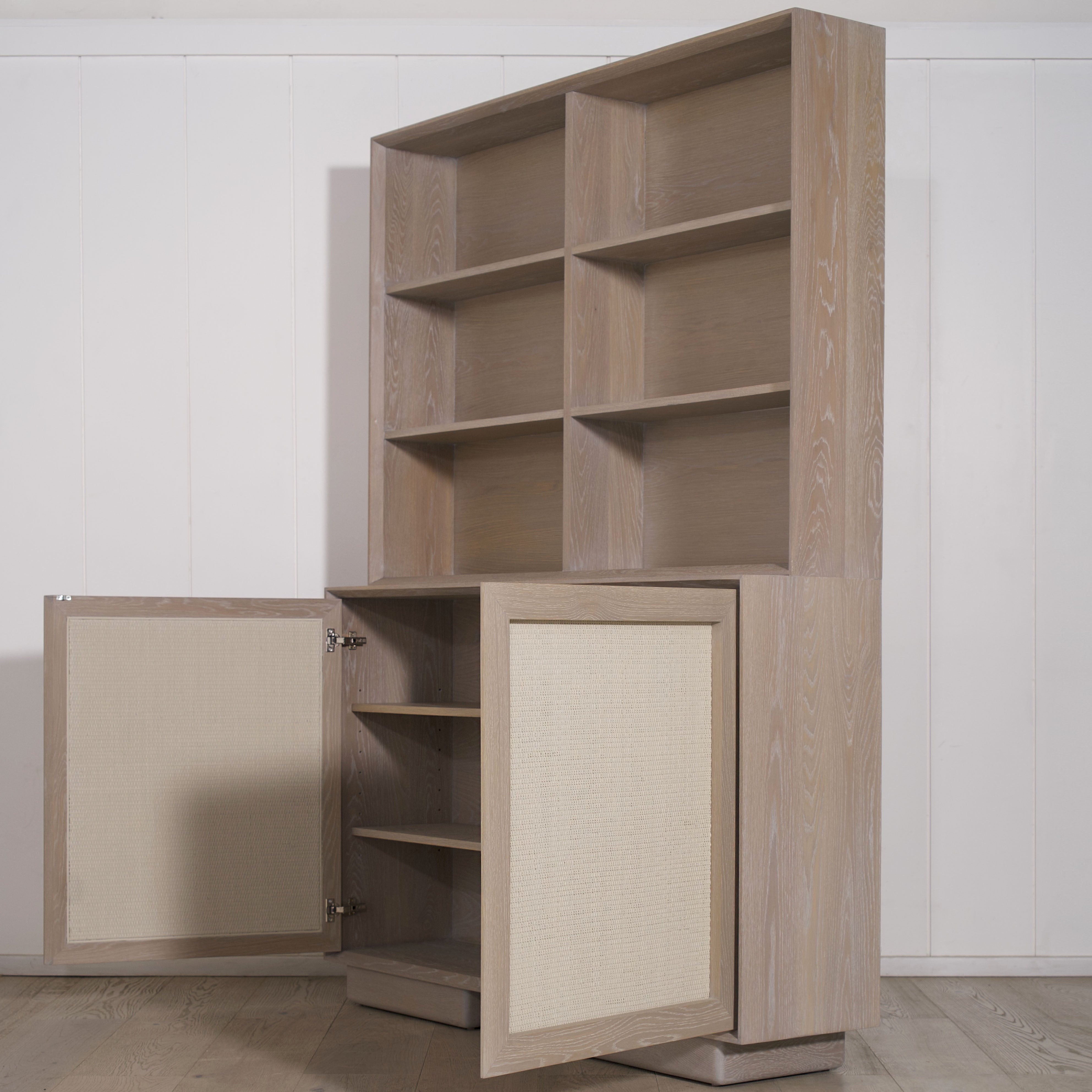 Muskoka Living Collection -Antique Beige (Discontinued Finish) Super White. Gaspar painted cane. Made to order at our LA Workshop.