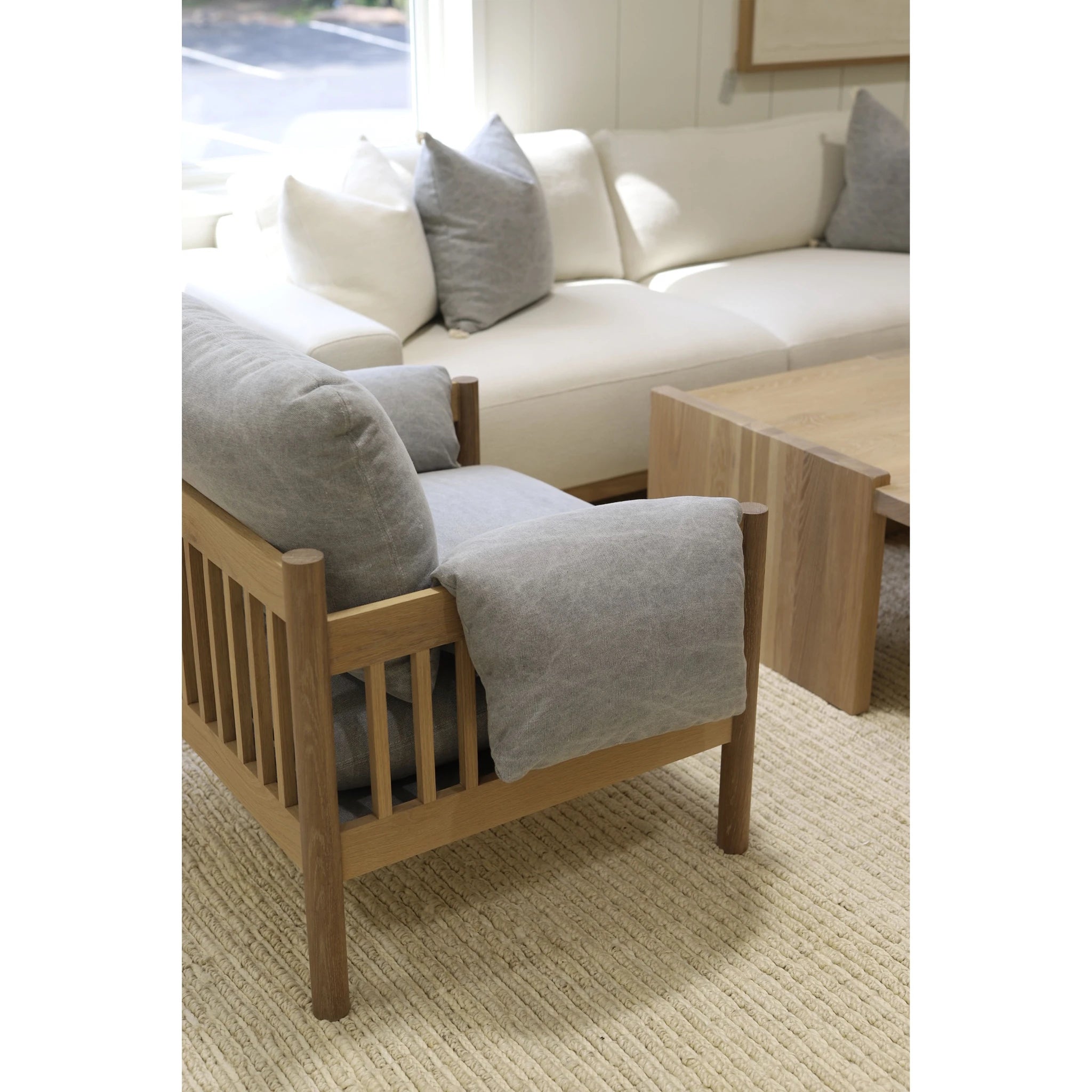 As Shown: in Bellamy Moss, oak finished in Mint White Natural