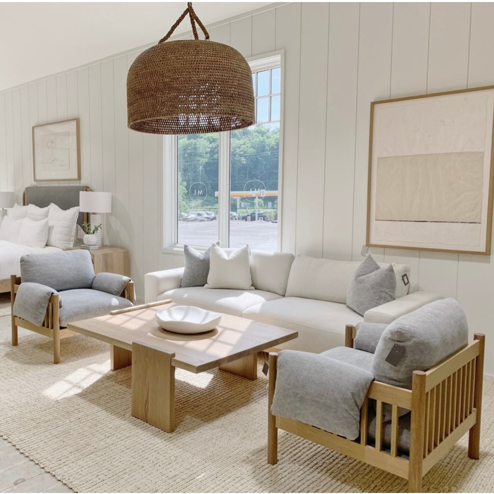 As Shown: in Bellamy Moss, oak finished in Mint White Natural