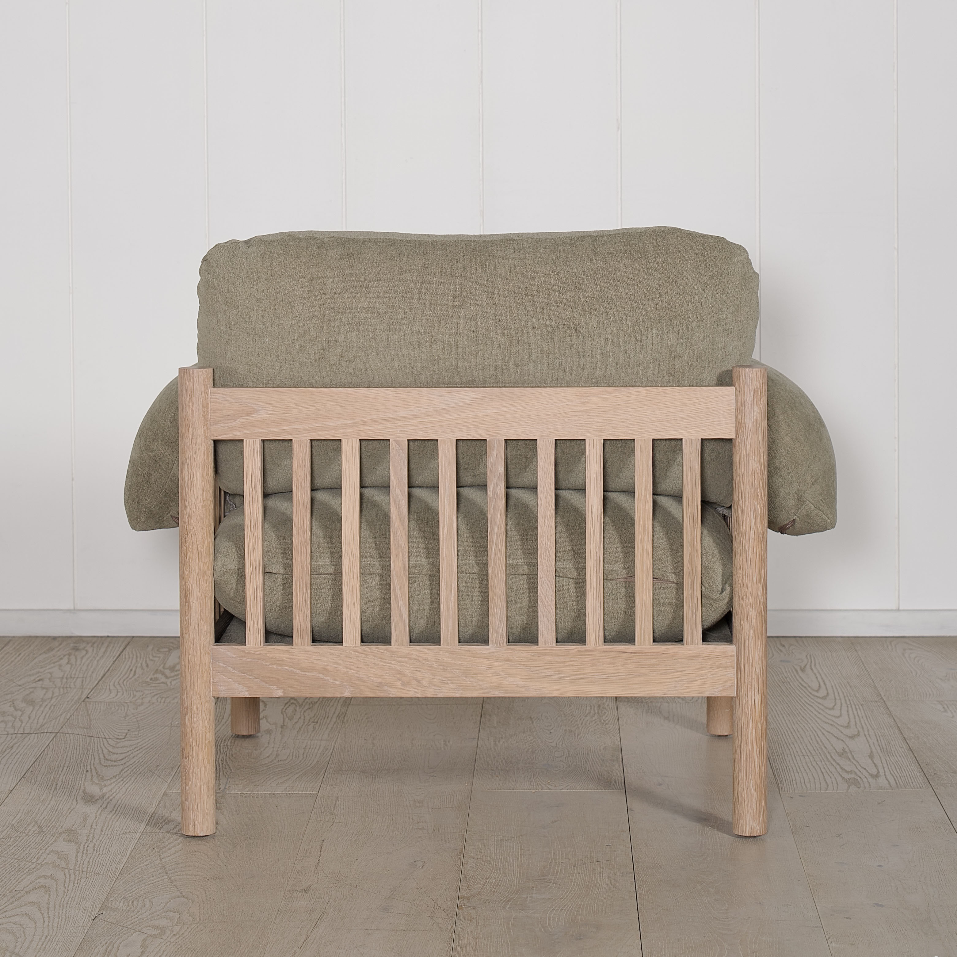 As Shown: in Bellamy Moss, oak finished in Mint White Natural