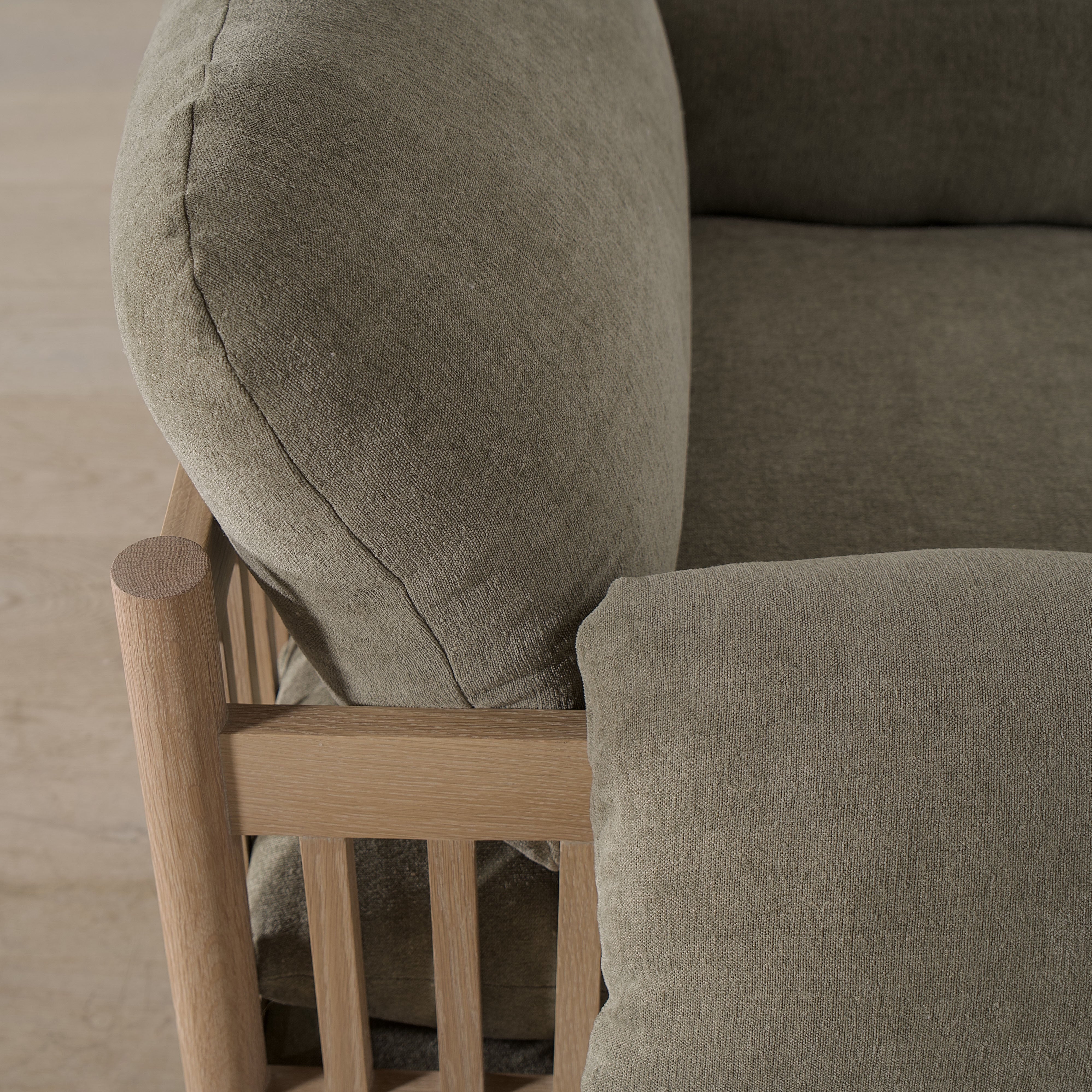 As Shown: in Bellamy Moss, oak finished in Mint White Natural