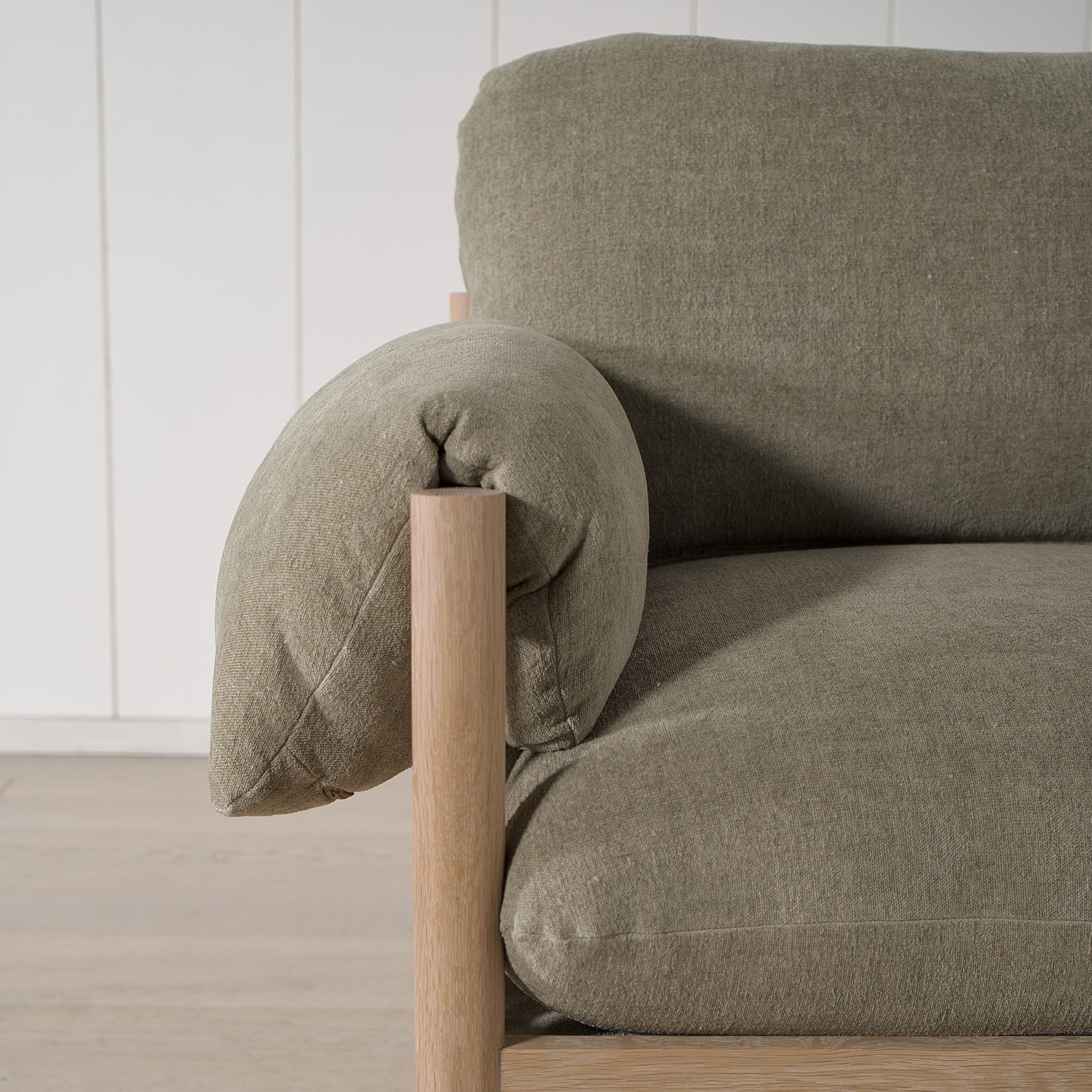 As Shown: in Bellamy Moss, oak finished in Mint White Natural