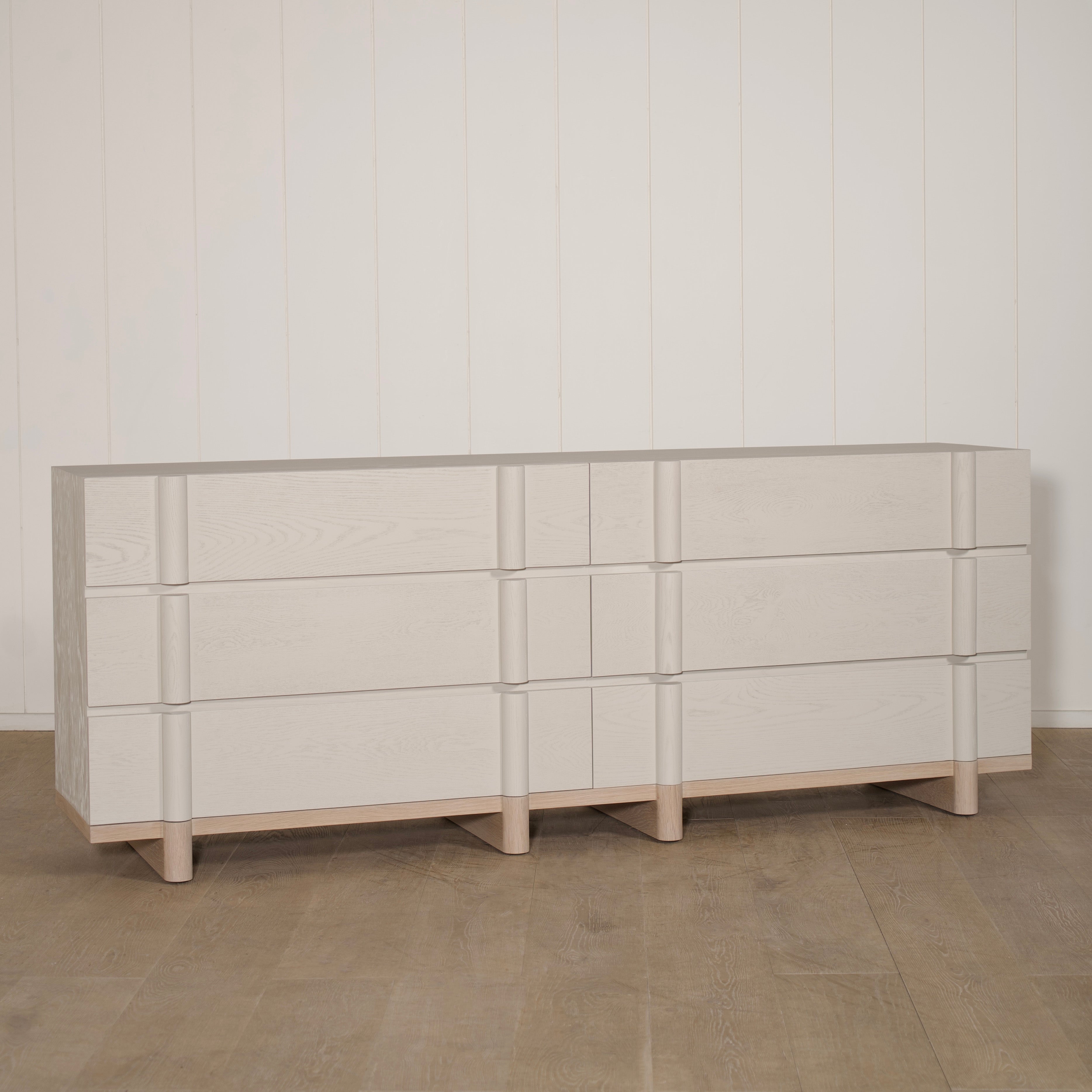 As Shown: Variant 1: (Body) Ash wire brushed in Revere Pewter, (Base) Oak stained in Sand