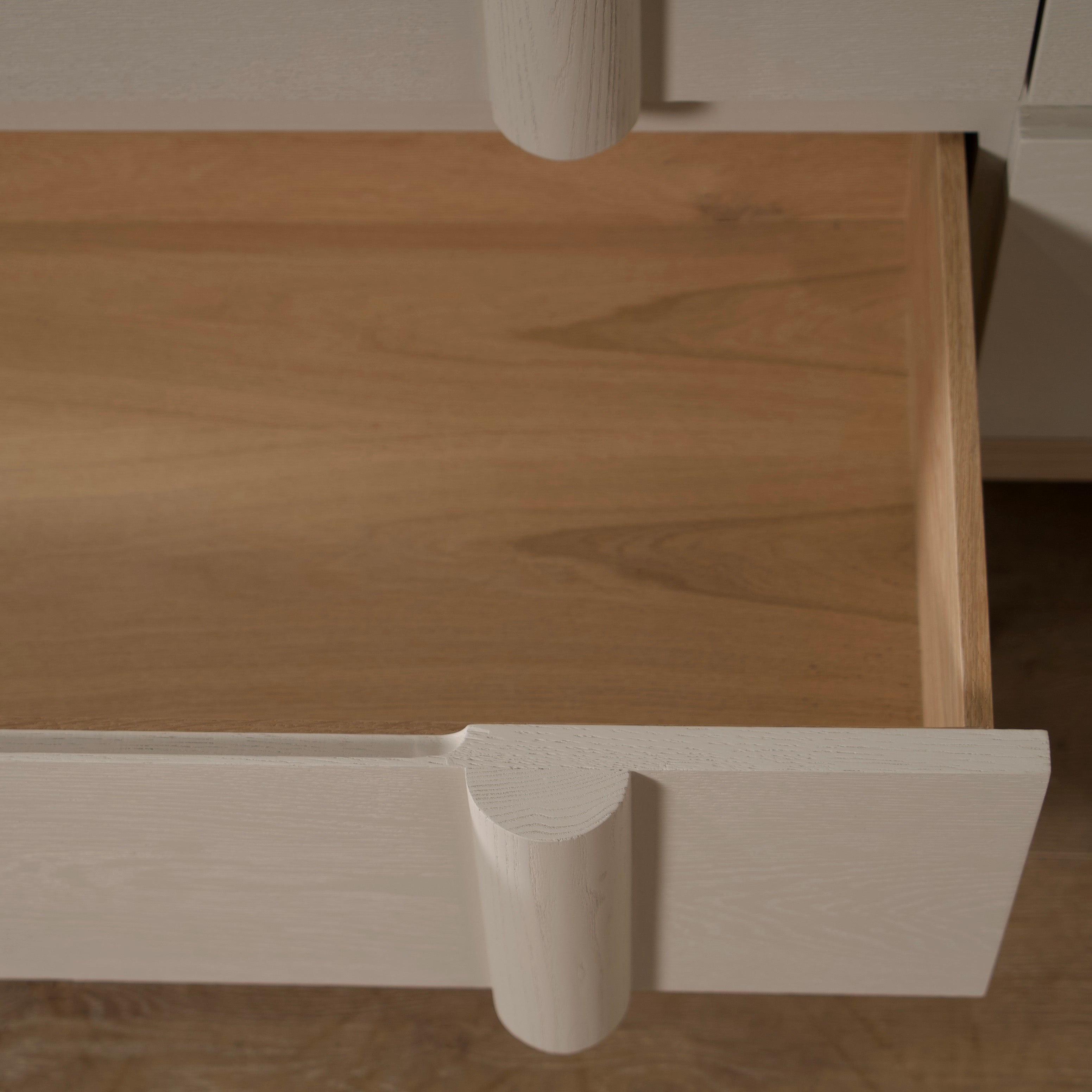 As Shown: Variant 1: (Body) Ash wire brushed in Revere Pewter, (Base) Oak stained in Sand