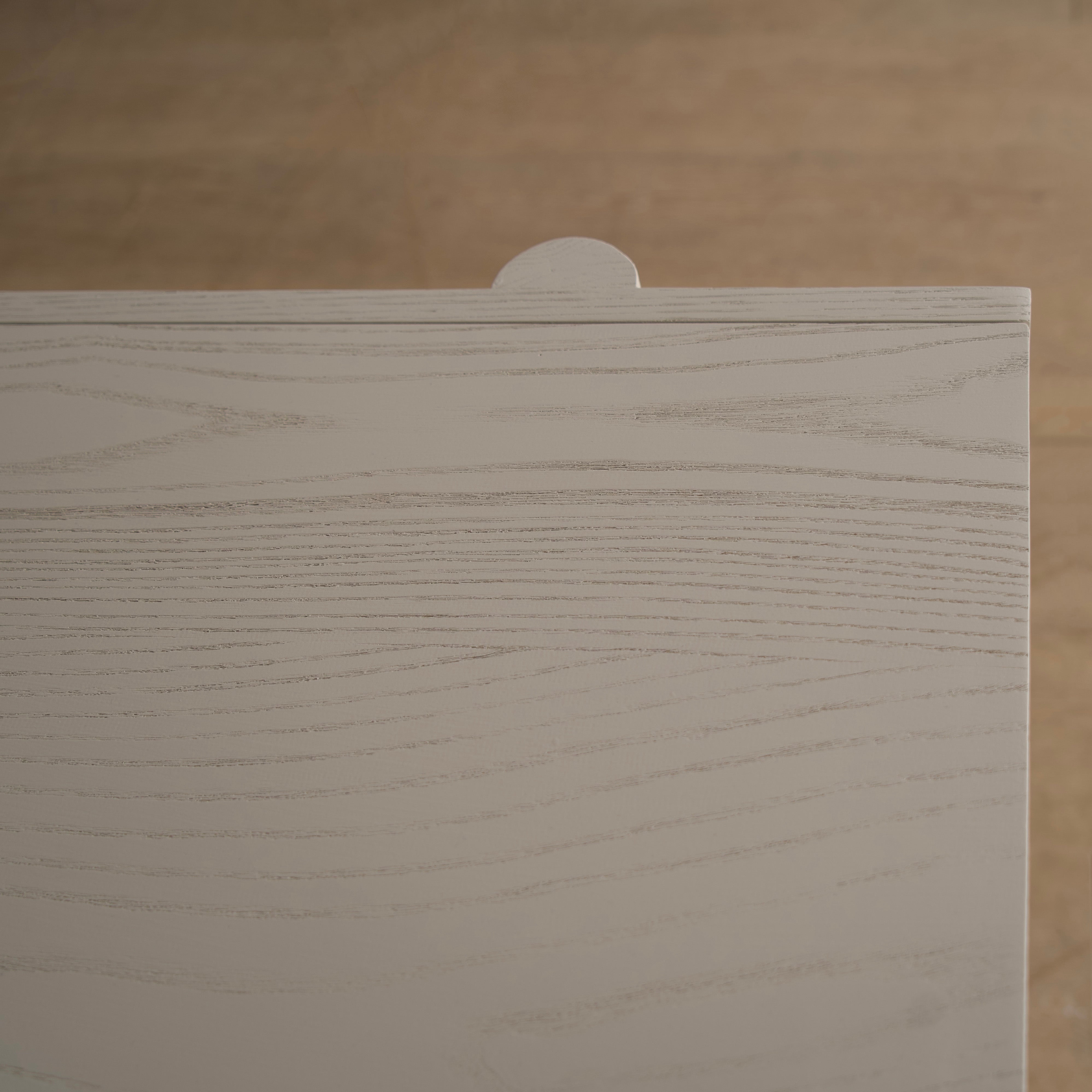 As Shown: Variant 1: (Body) Ash wire brushed in Revere Pewter, (Base) Oak stained in Sand