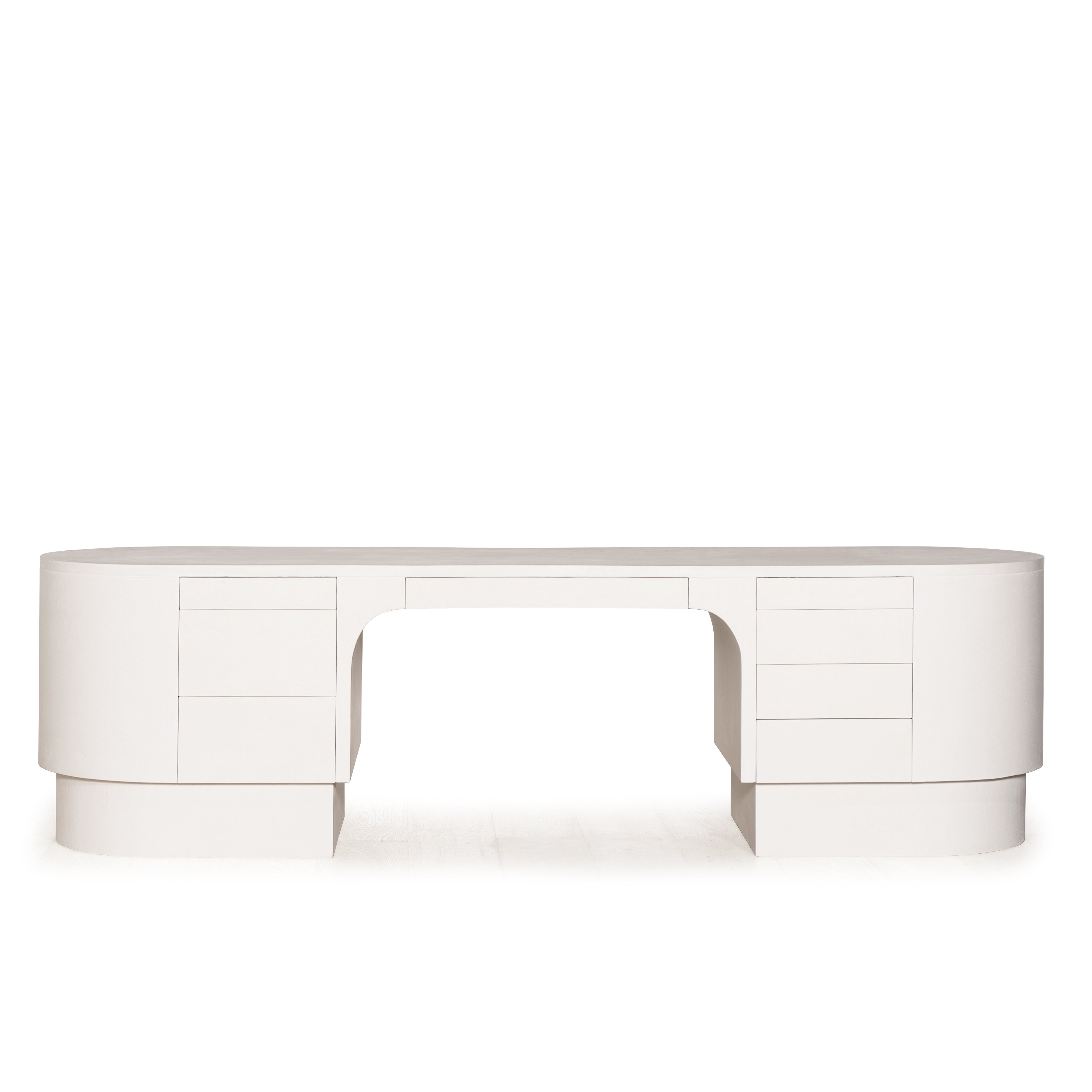 L - 108"W x 30"D x 30"H, Custom Limestone Finish Painted White