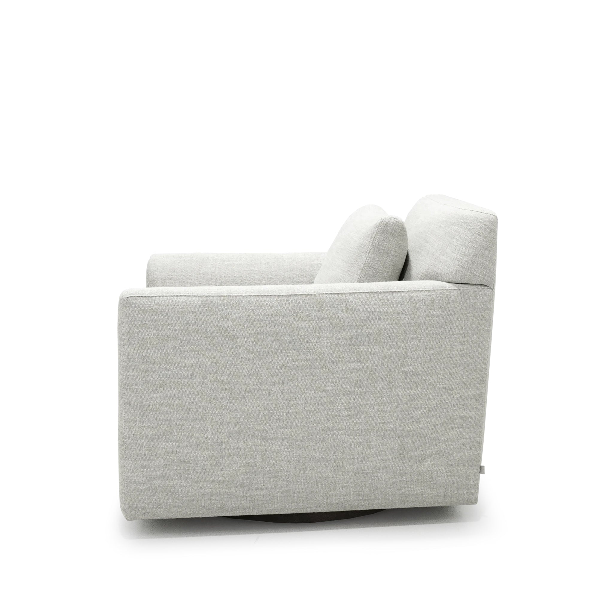 As Shown: in Upholstered Belgian Fog, swivel.