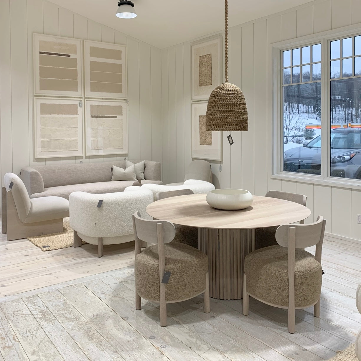 As Shown: in Sheepskin Toast. Oak finished in Nordic White Super White Double.