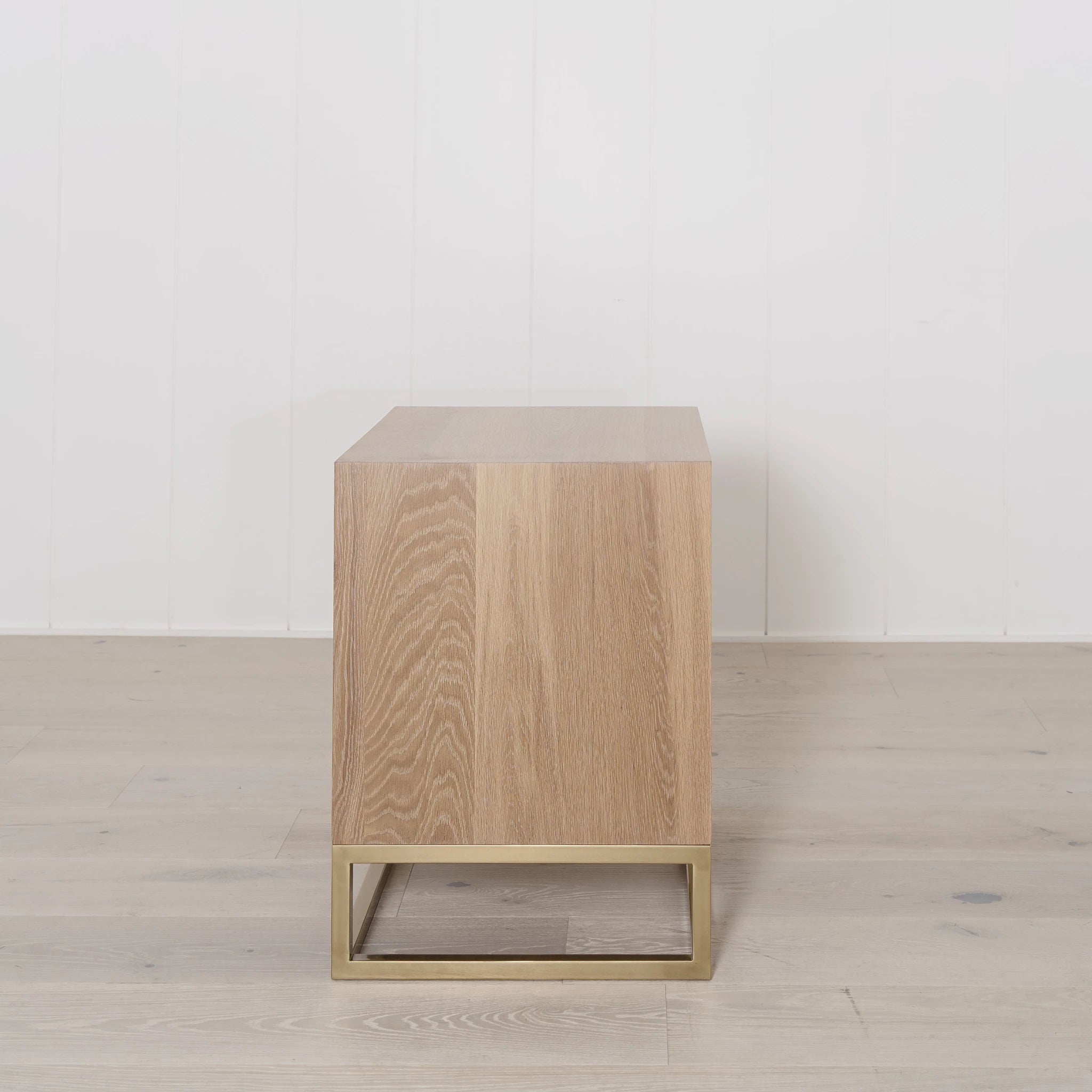 As Shown: in Mint White Natural and brass base.