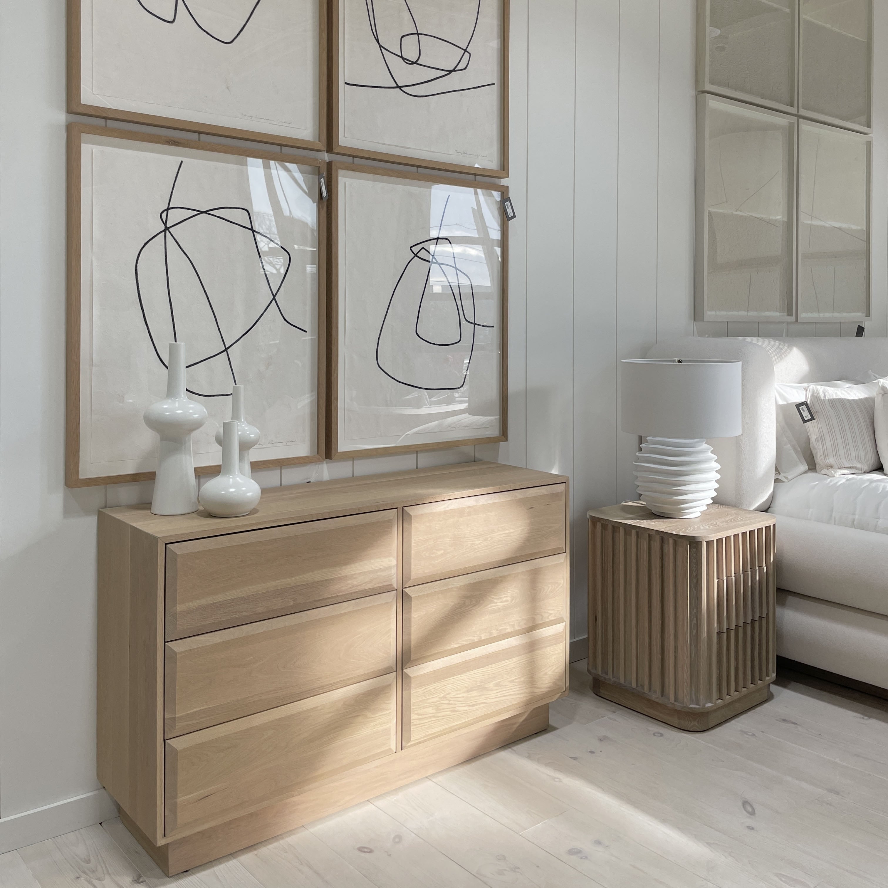 As Shown: in Mint White Natural finish.