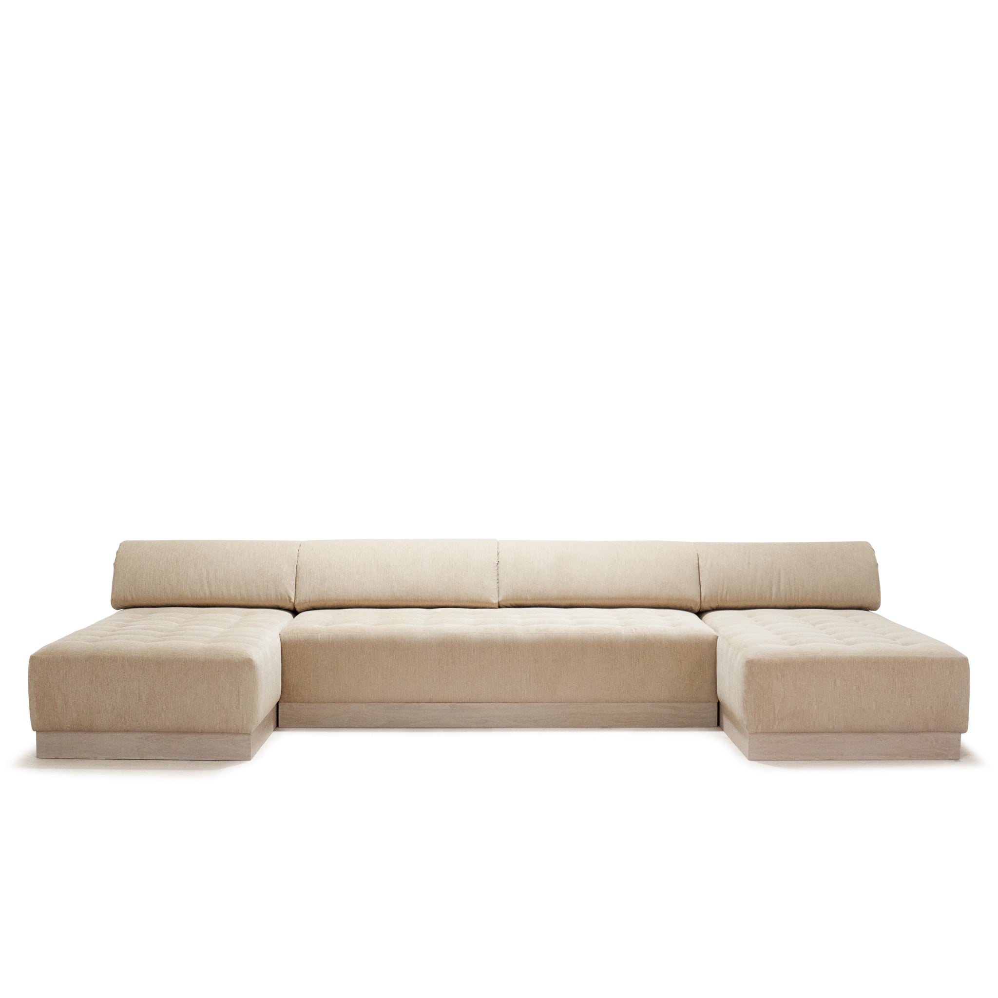 As Shown: in Mila Cashew, with Sky Hemp inside cushion; Mint White Super White finish.