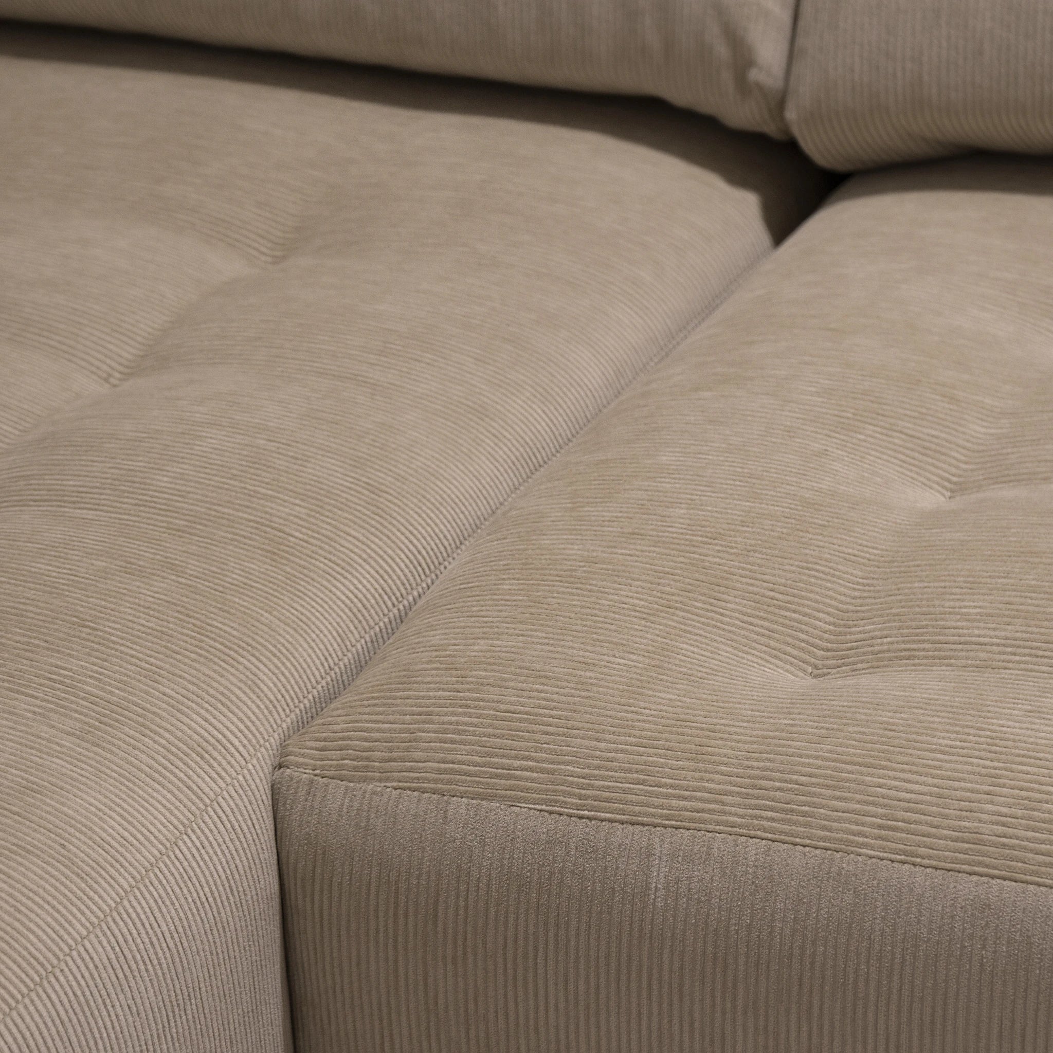 As Shown: in Mila Cashew, with Sky Hemp inside cushion; Mint White Super White finish.