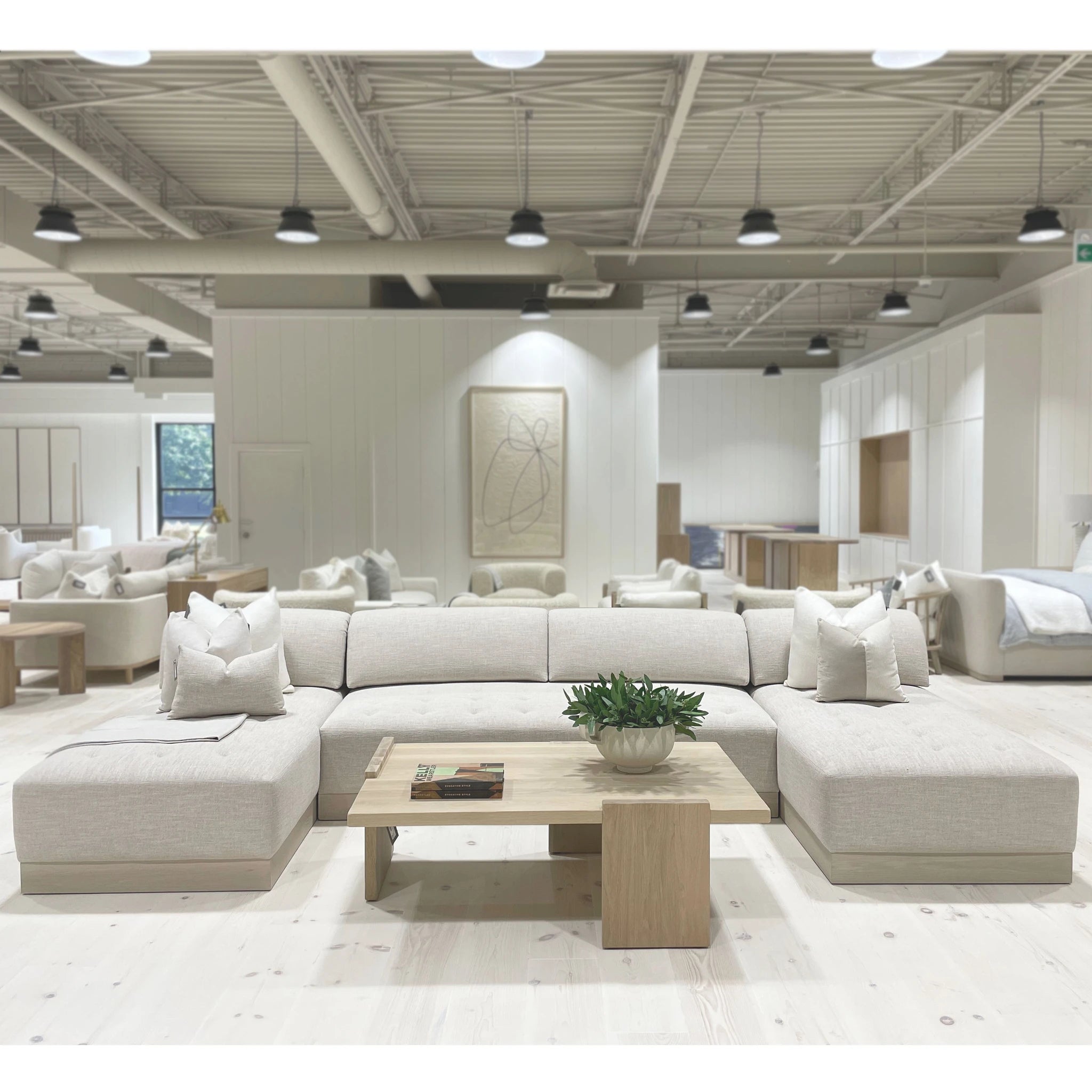 As Shown: in Mila Cashew, with Sky Hemp inside cushion; Mint White Super White finish.