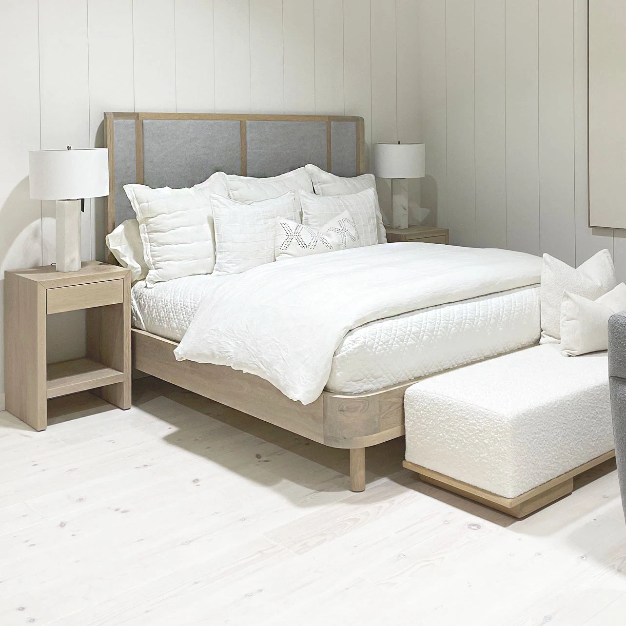 As Shown: in COM fabric, oak in custom finish