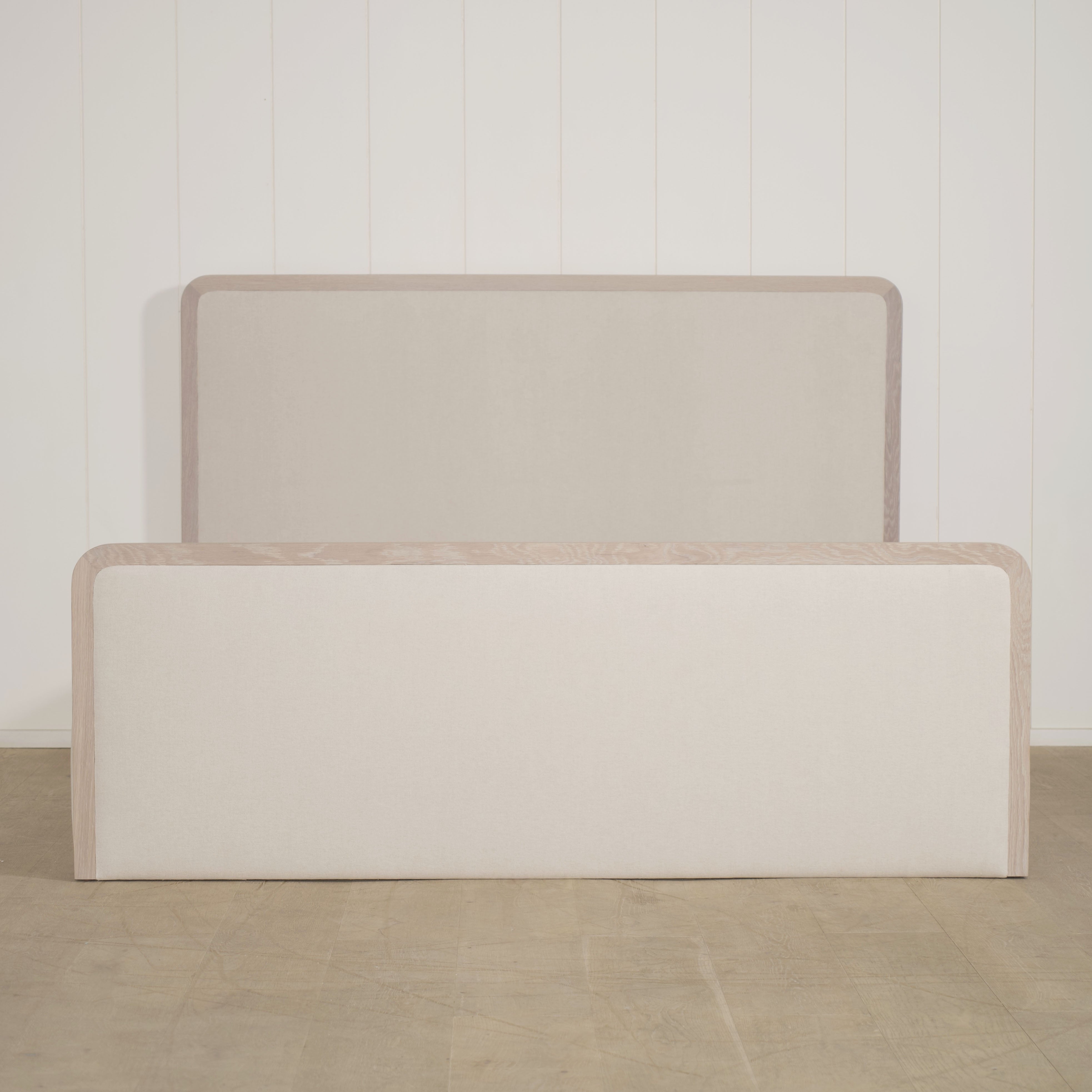 As Shown: in Parker Sand, oak finished in Mint White Super White.