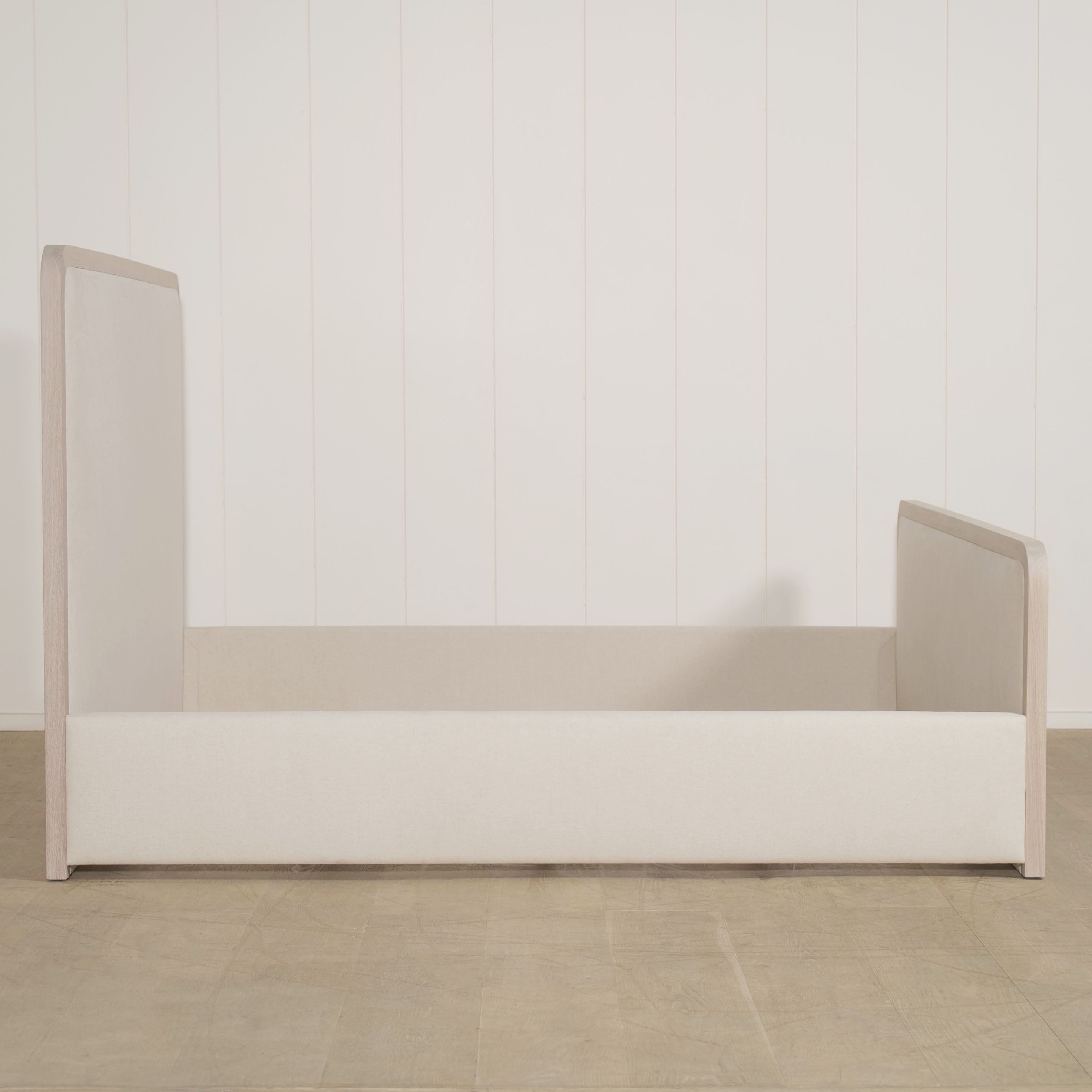 As Shown: in Parker Sand, oak finished in Mint White Super White.