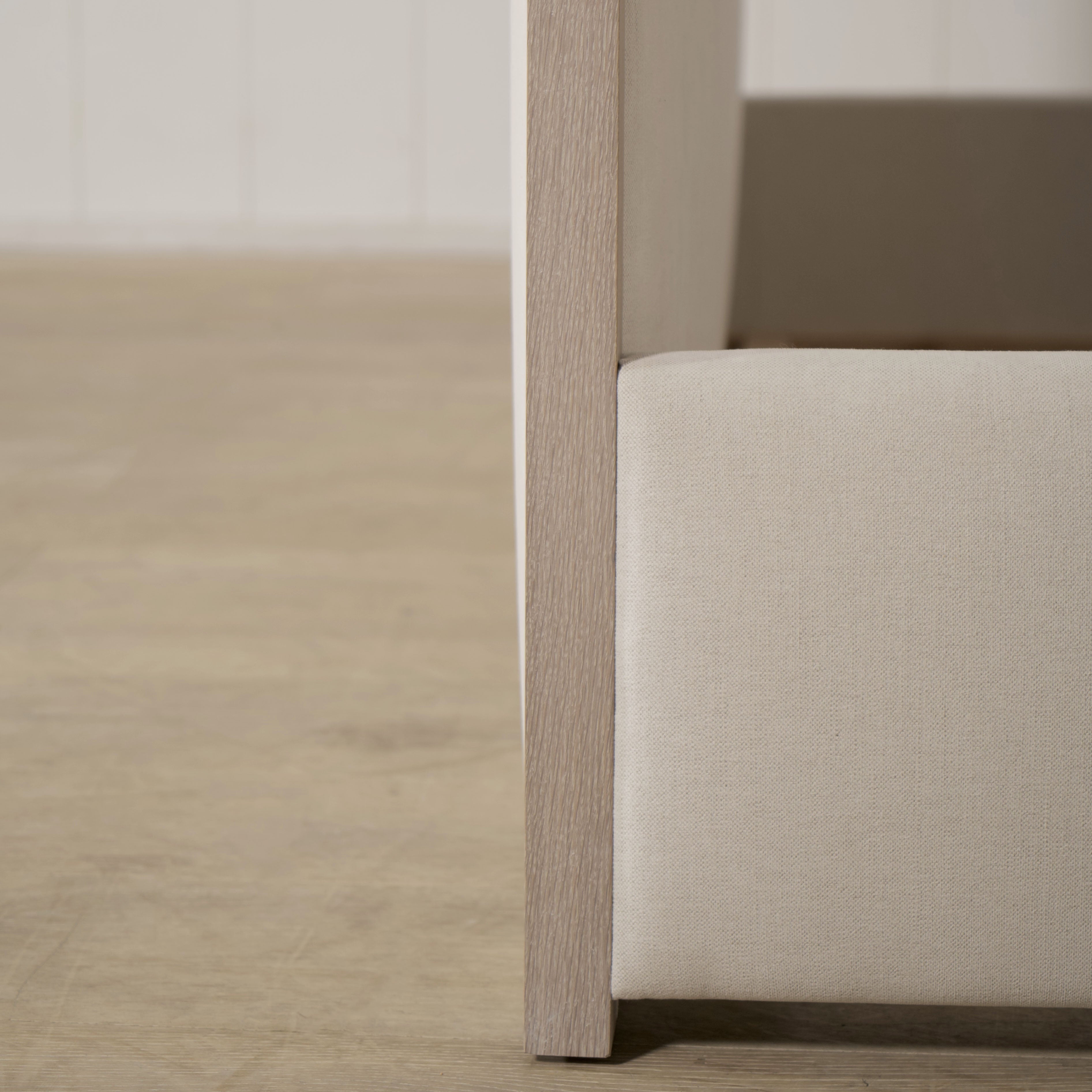 As Shown: in Parker Sand, oak finished in Mint White Super White.