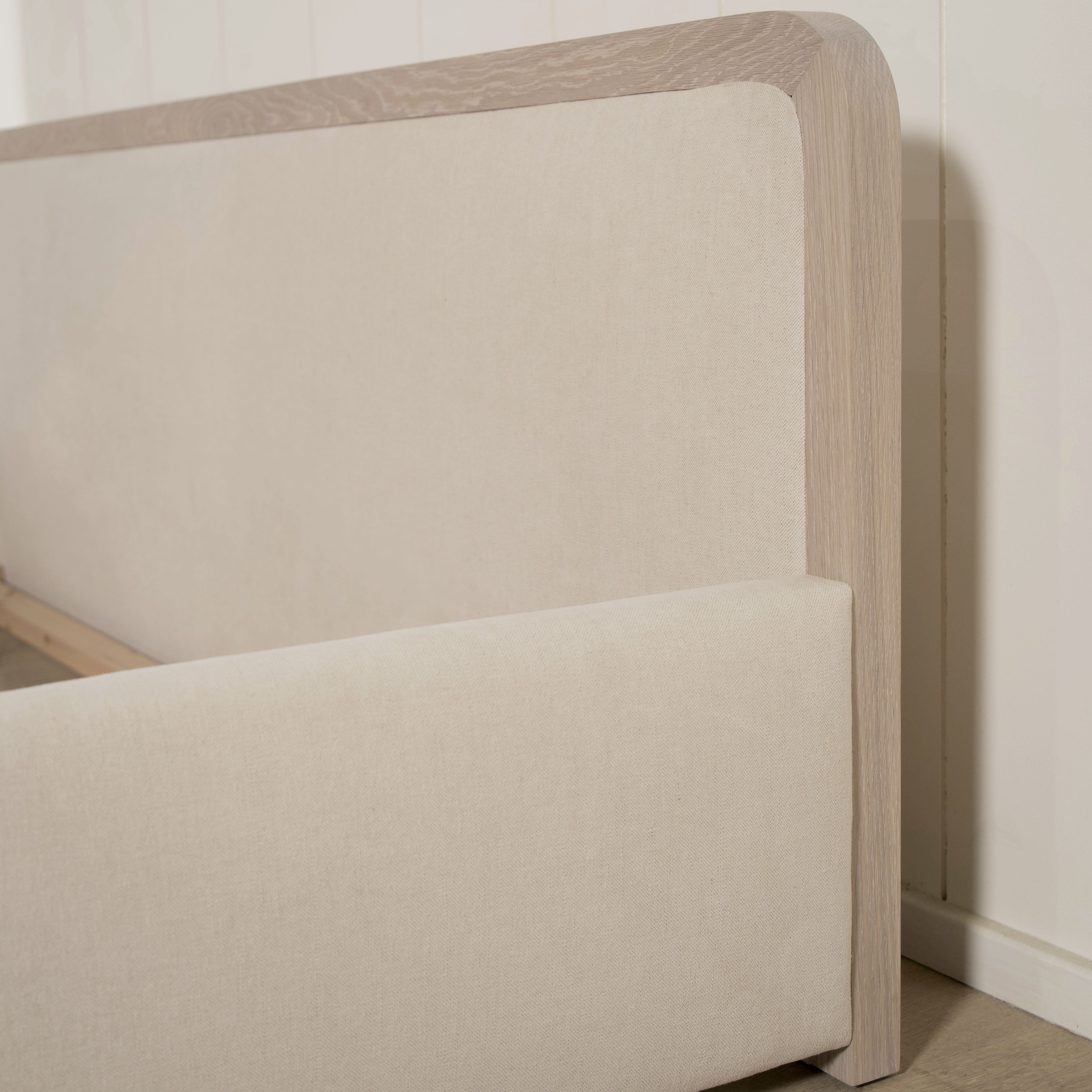 As Shown: in Parker Sand, oak finished in Mint White Super White.