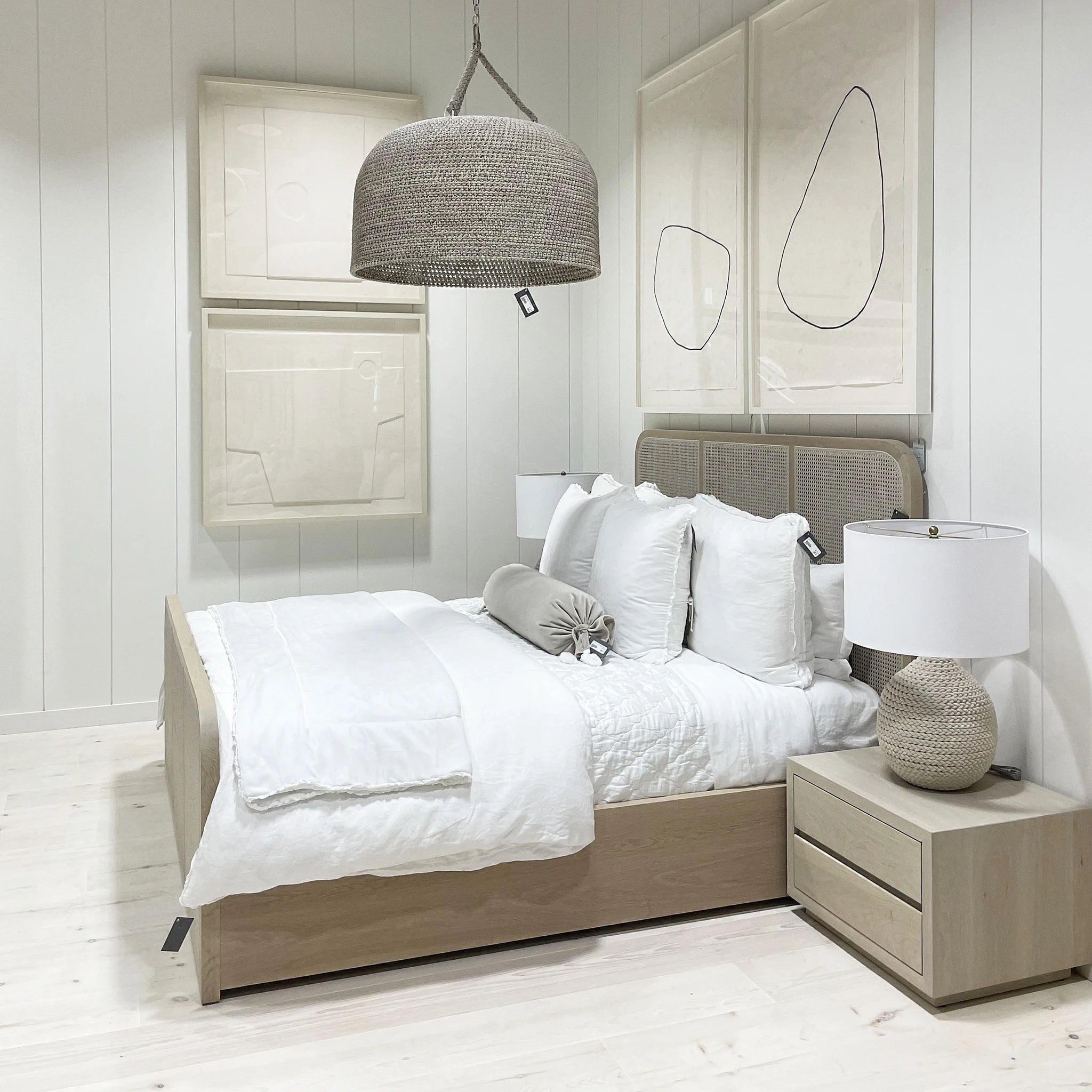 Muskoka Living Collection - made to order at our LA Workshop - Shown in Mint White Natural, cane Gaspar at Toronto showroom.