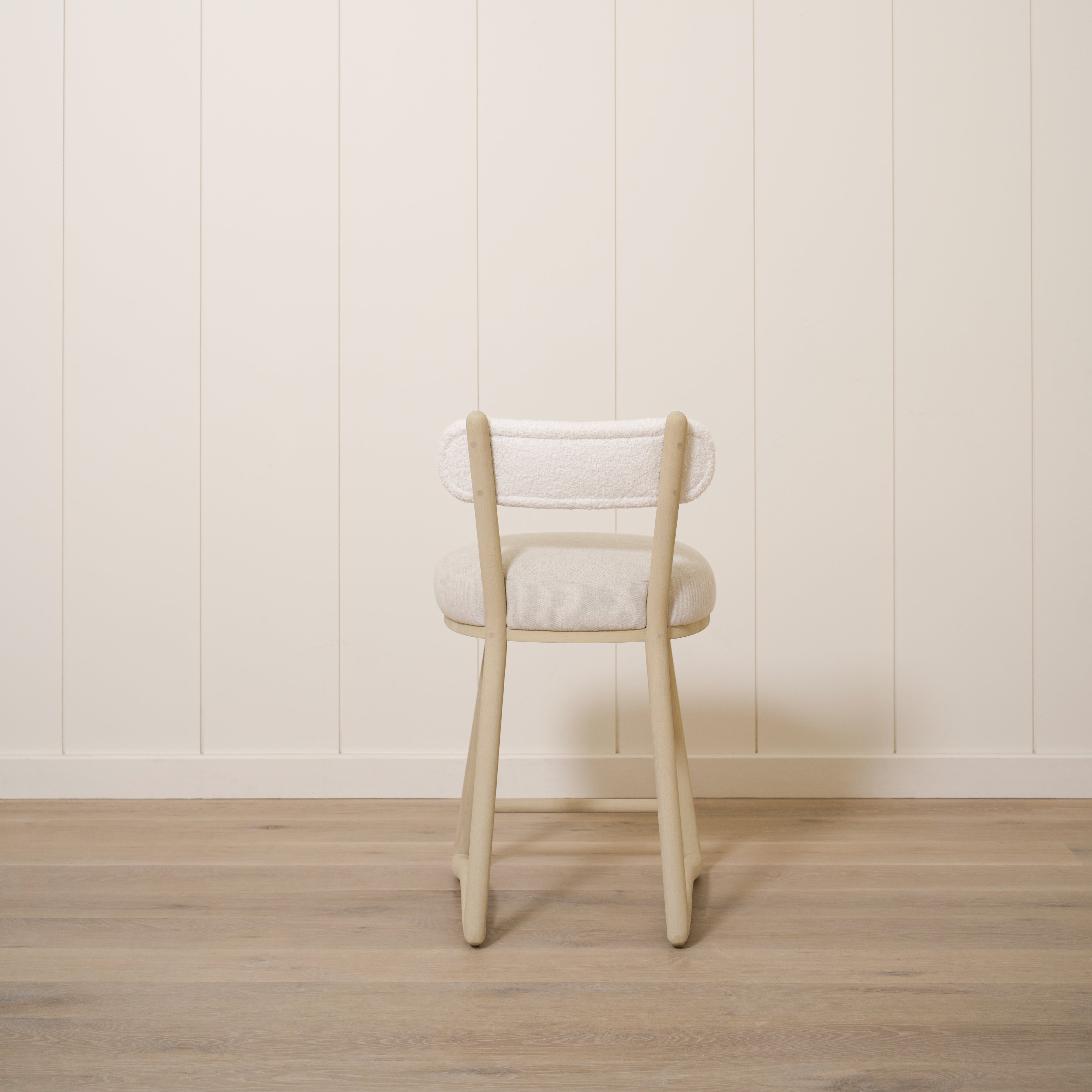 As Shown: 19"L x 21"D x 33"H | Style: Upholstered | Fabric: Peak White Back Marion Natural Seat | Finish: Sand