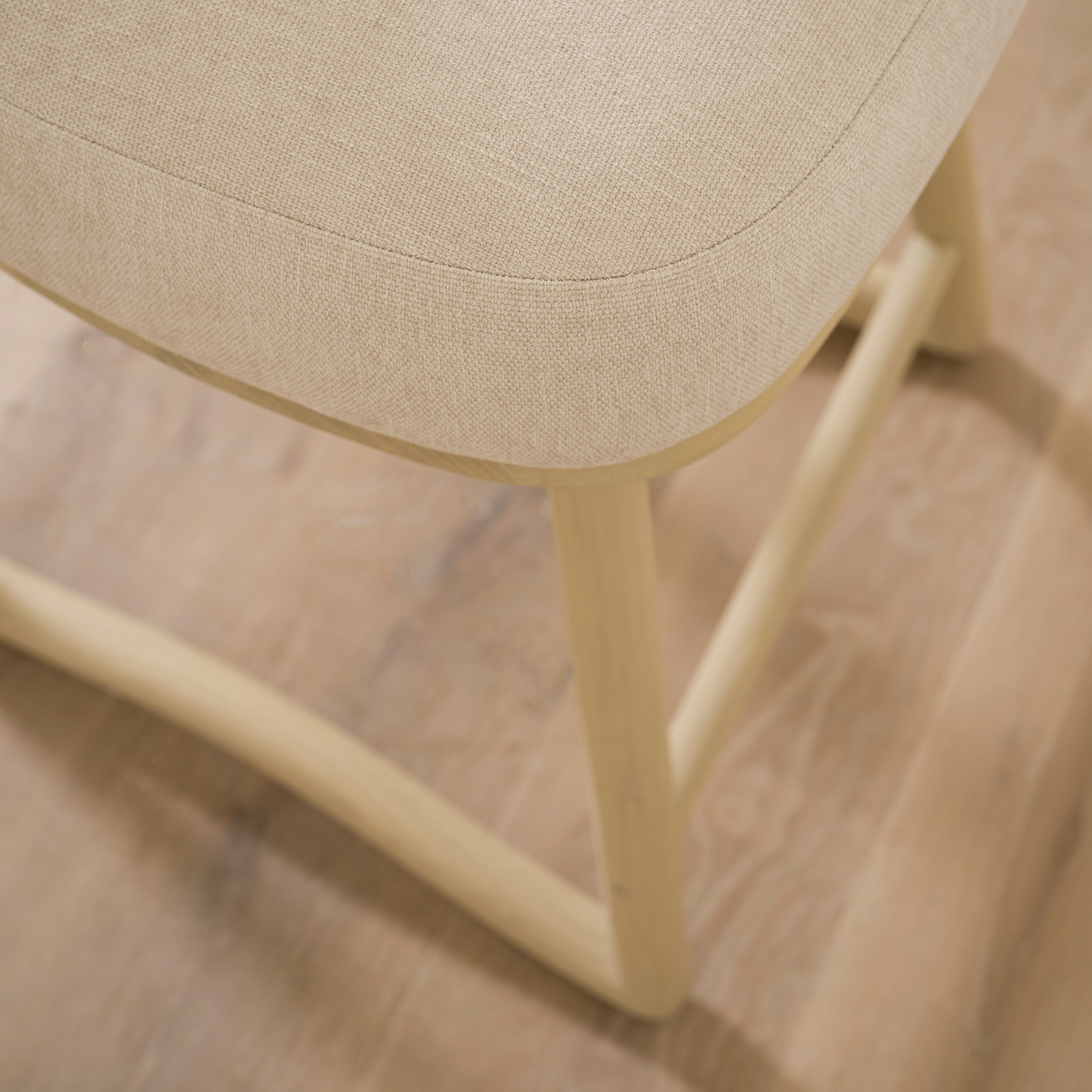 As Shown: 19"L x 21"D x 33"H | Style: Upholstered | Fabric: Peak White Back Marion Natural Seat | Finish: Sand