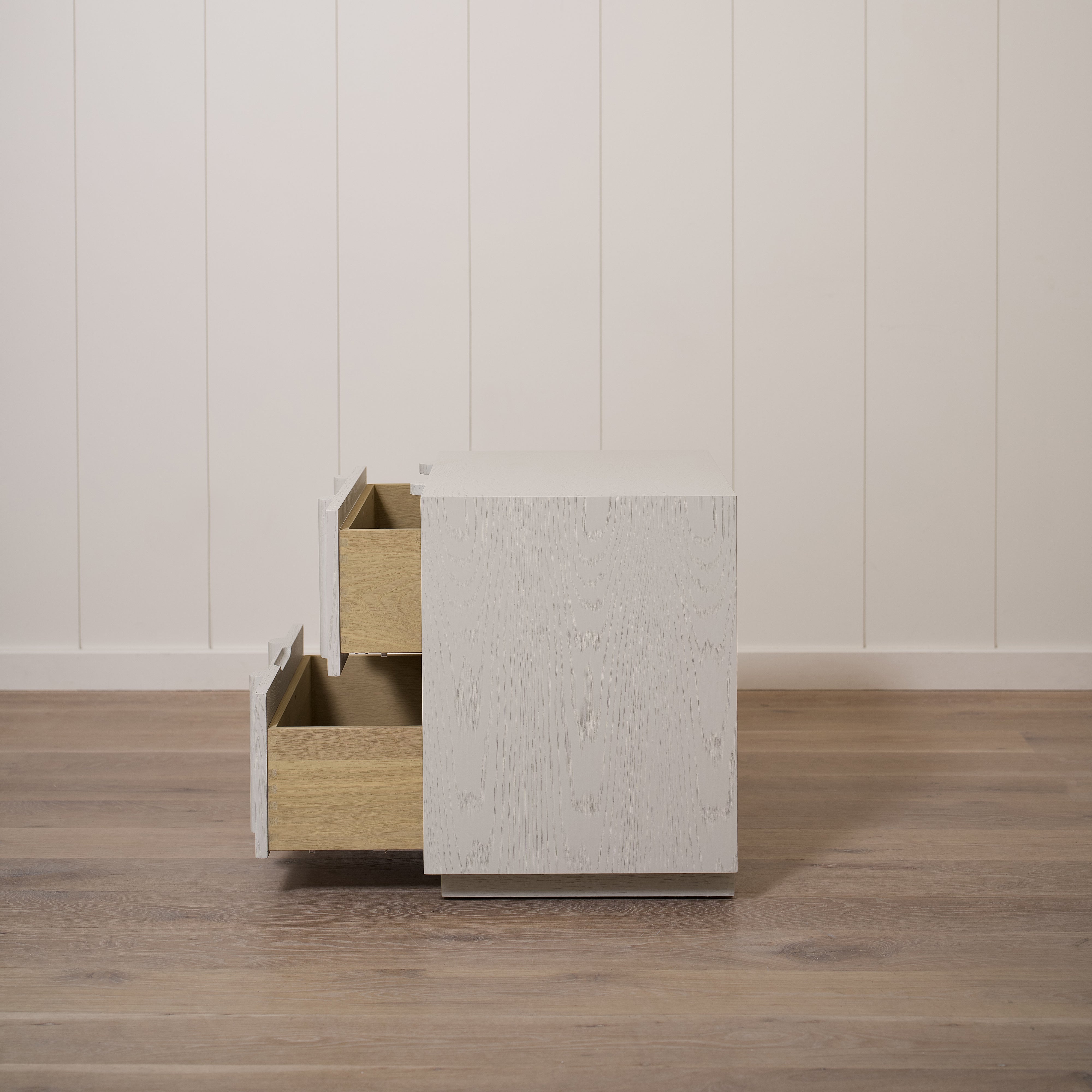 As Shown: 24"L x 20"D x 25"H | Material: Solid Ash | Finish: Wire Brushed Painted EdgeComb Grey