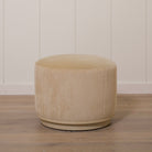 As Shown: 22"Dia x 17"H | Fabric: Mila Cashew side, Sky Hemp top | Material: Solid & Engineered Oak | Finish: Sand