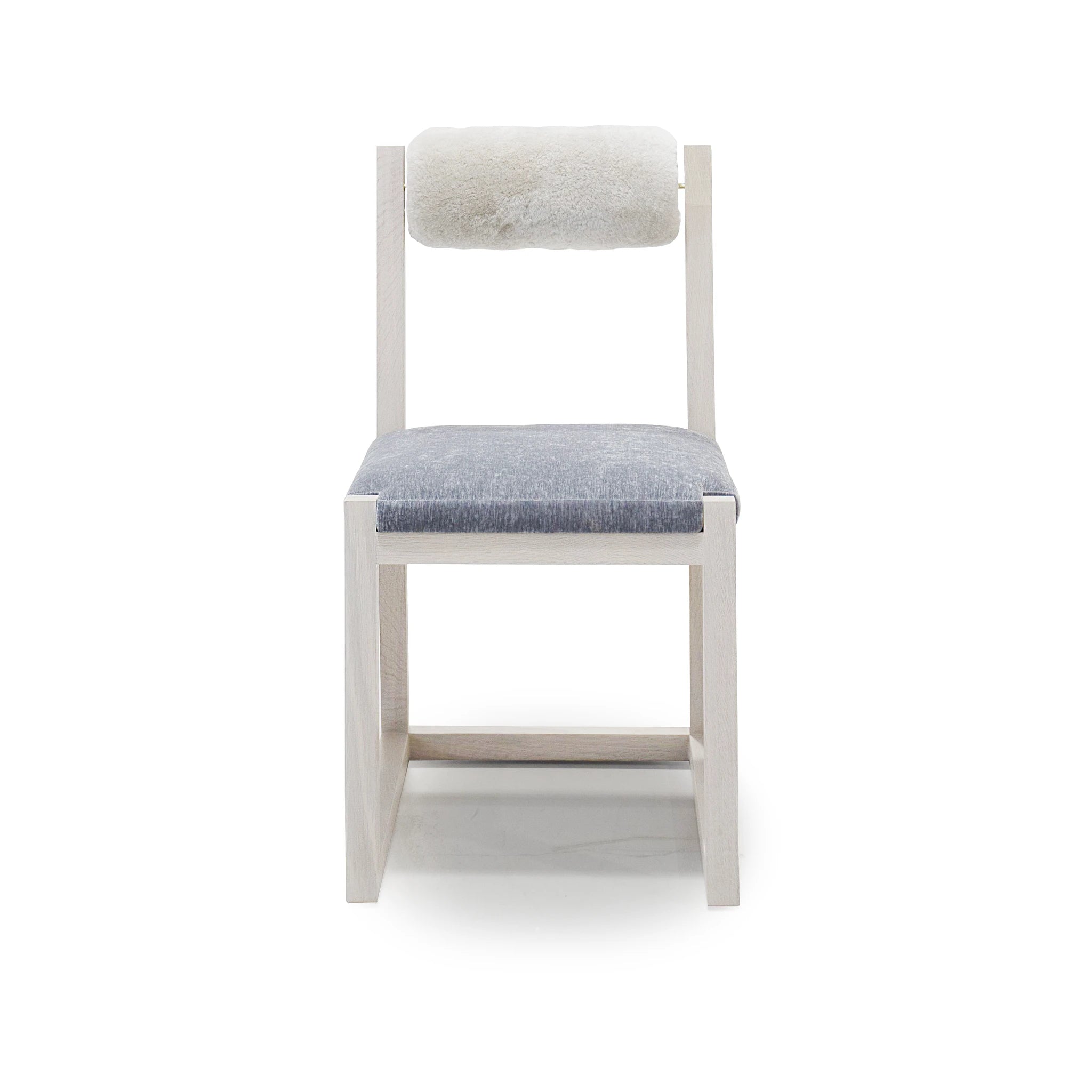 As Shown: in Lincoln Slate seat and Dusty Beige Shearling back. Oak finished in Mint White Super White.