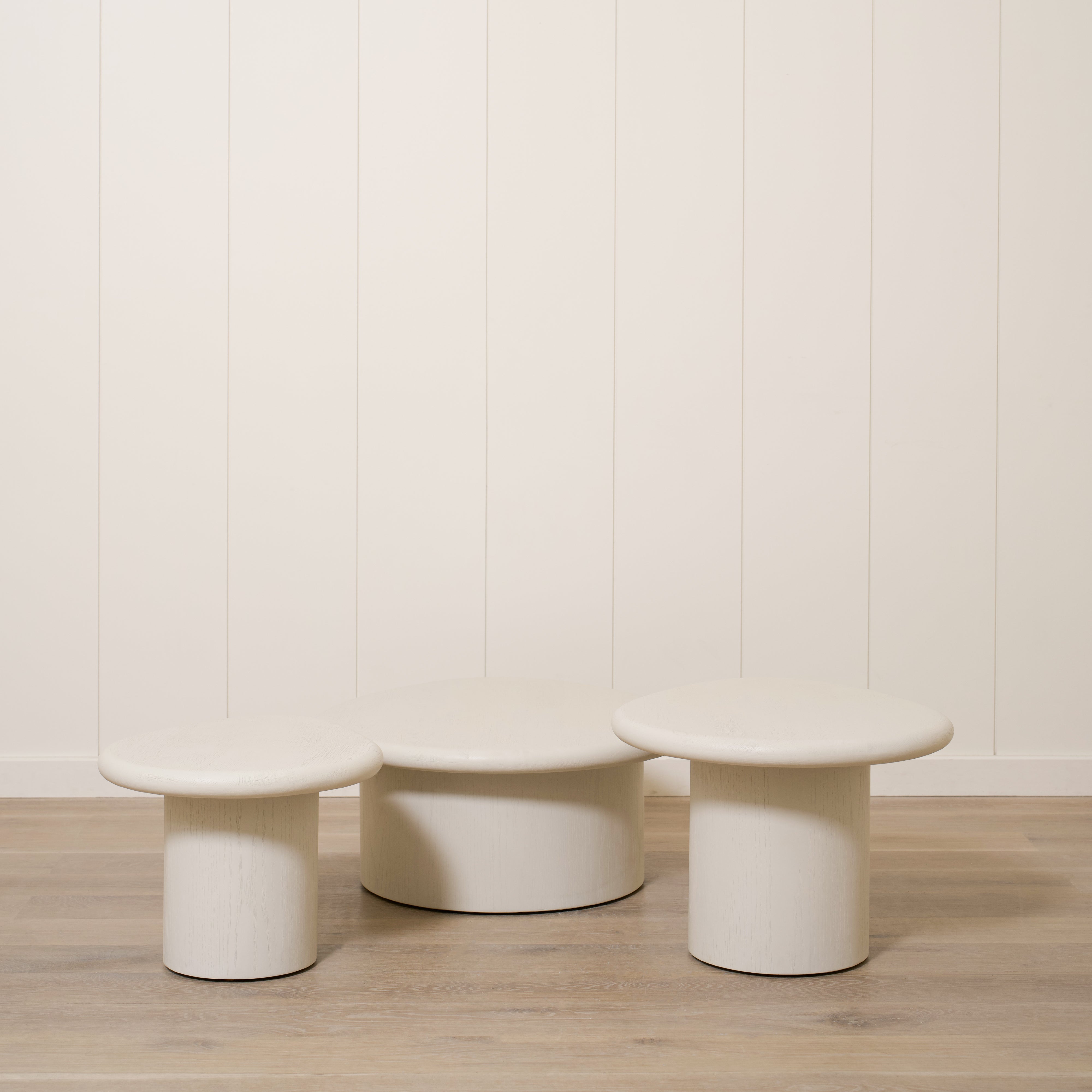 As Shown: Large: 35"W x 29"D x 12"H, Medium: 28"W x 23"D x 16"H, Small: 23"W x 19"D x 14"H | Material: Solid Oak (Bullnosed Edge) | Finish: Wirebrushed Edgecomb Grey