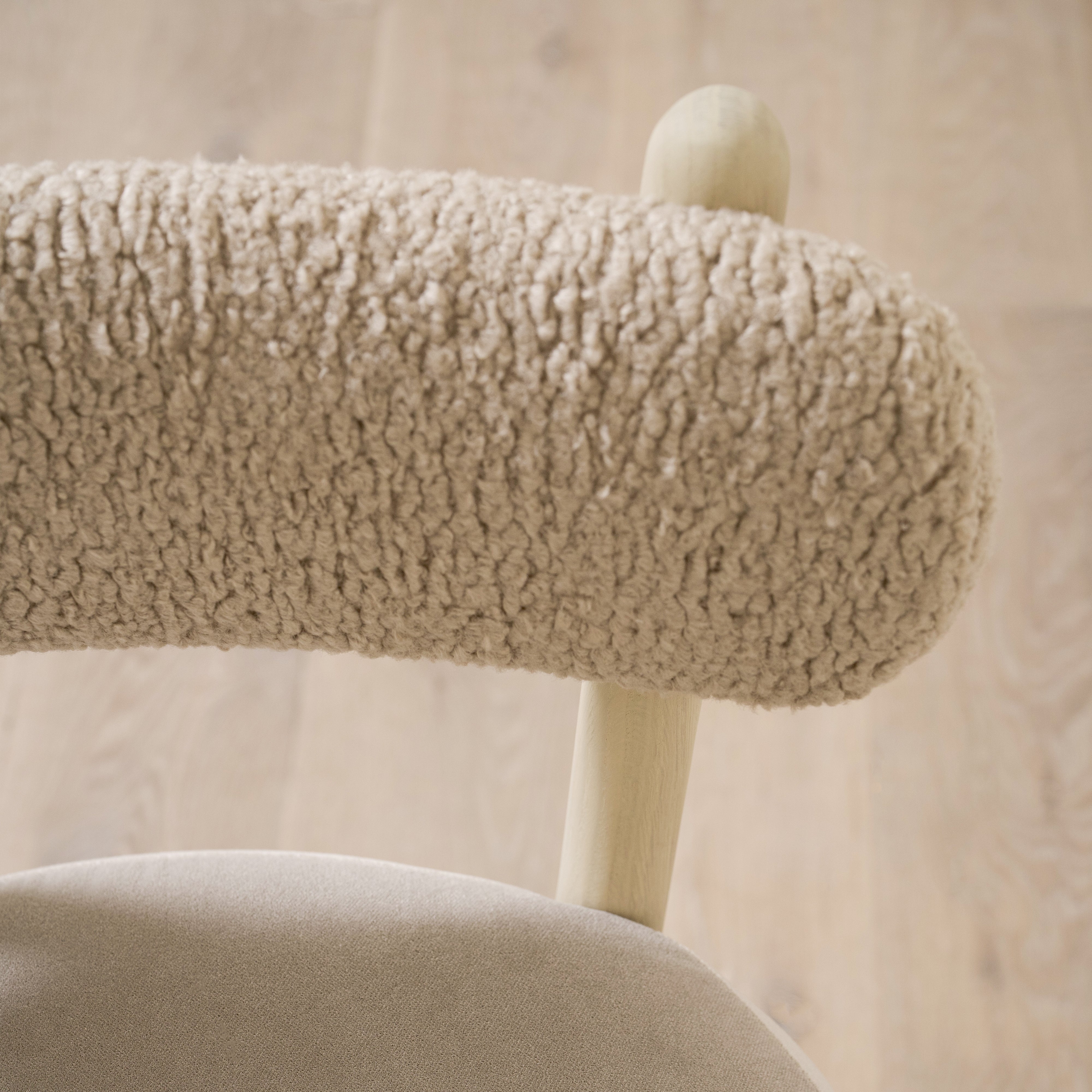 As Shown: 19"L x 21"D x 33"H | Style: Upholstered | Fabric: Sheepskin Toast Sky Linen Seat | Finish: Sand