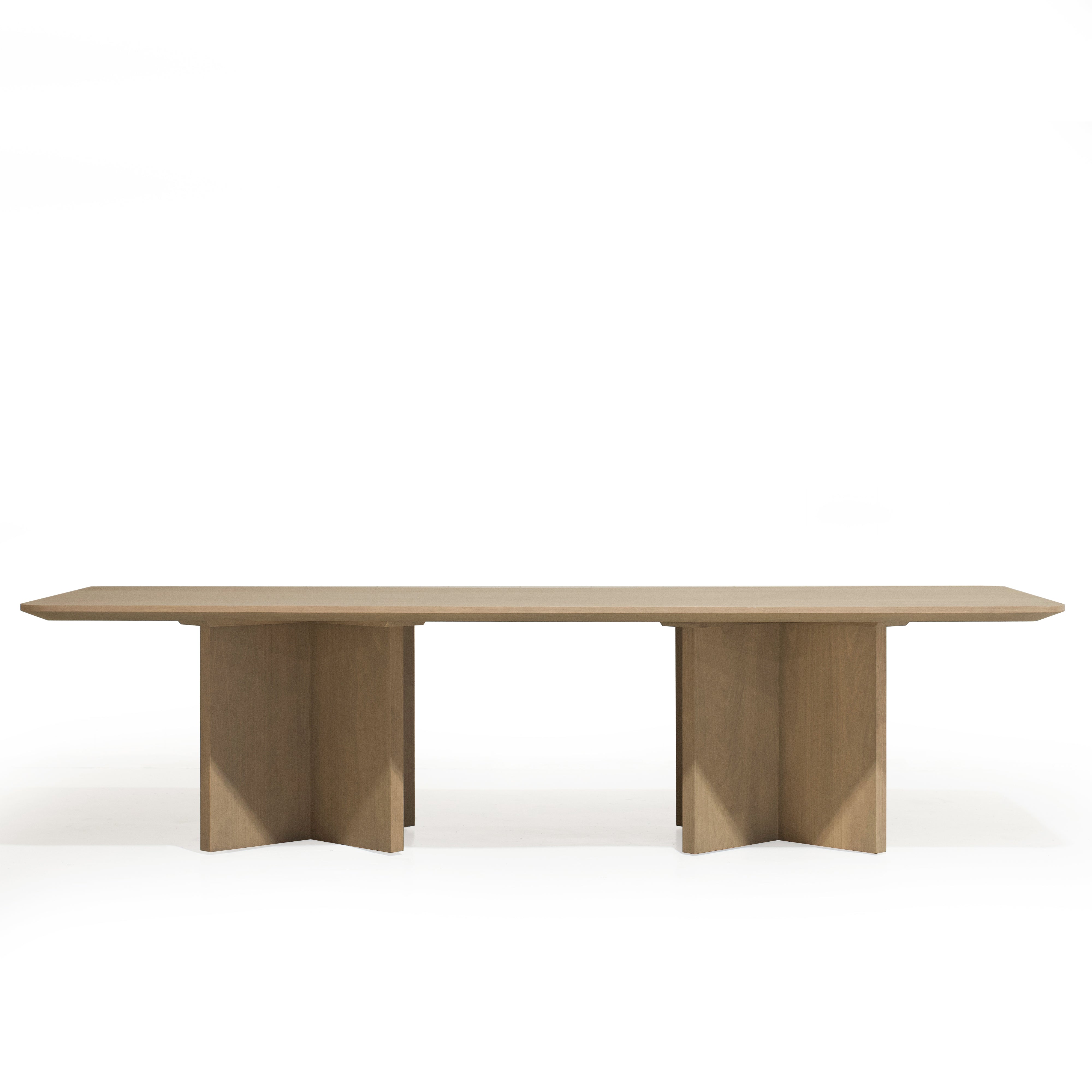 As Shown - Dimensions: 120"W x 46"D x 30"H | Material: Solid & Engineered Oak | Finish: Hazel | Edge: Under Bevel