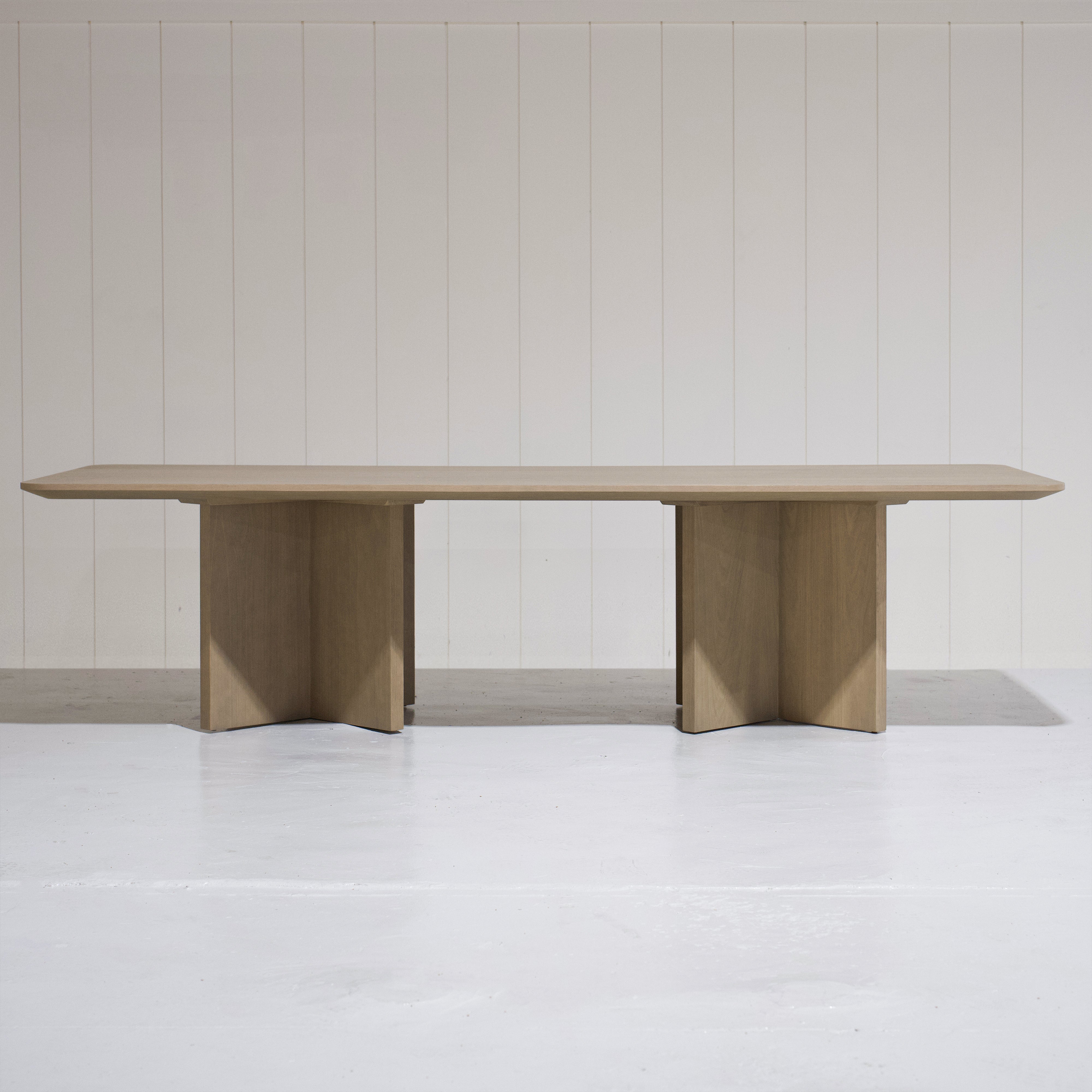 As Shown - Dimensions: 120"W x 46"D x 30"H | Material: Solid & Engineered Oak | Finish: Hazel | Edge: Under Bevel