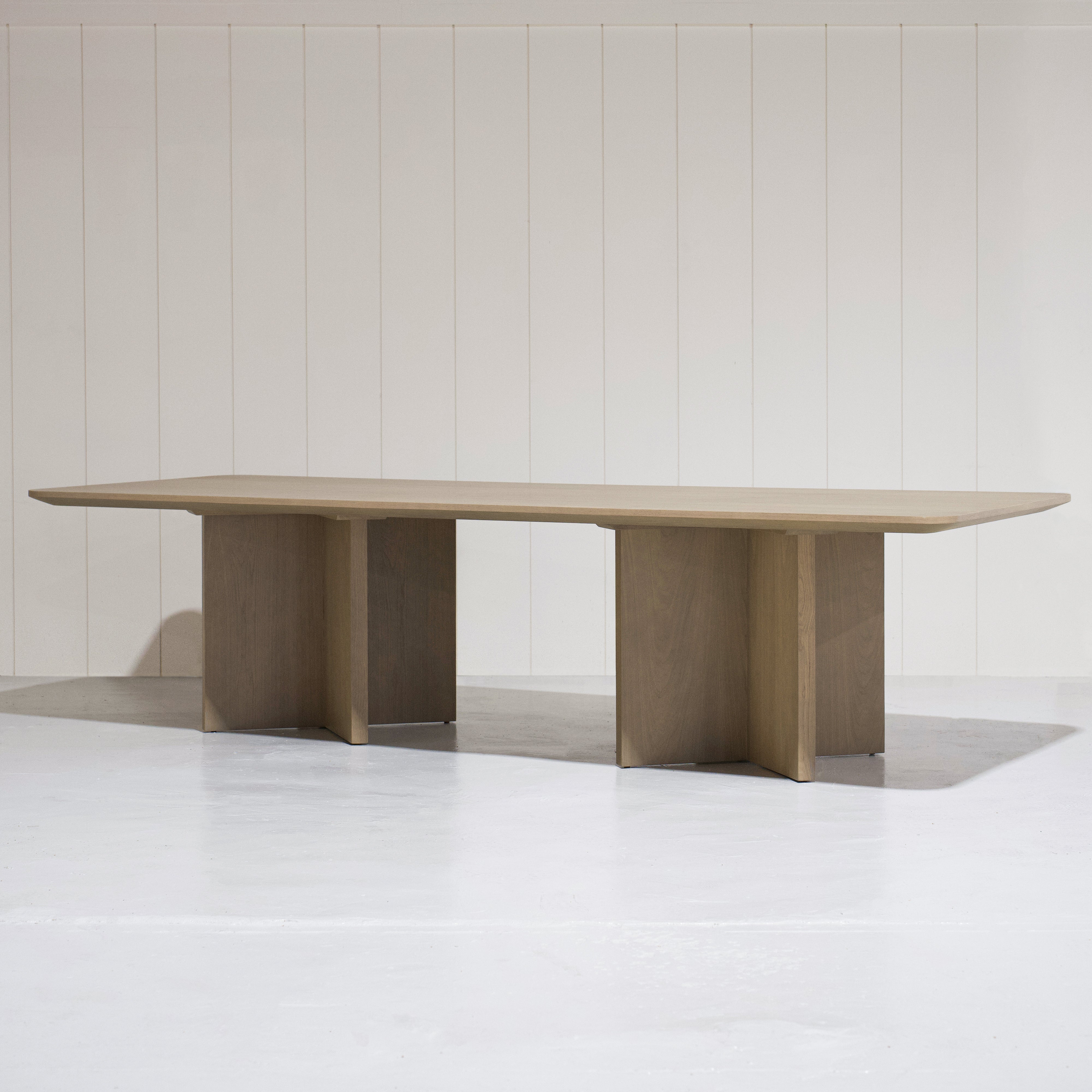 As Shown - Dimensions: 120"W x 46"D x 30"H | Material: Solid & Engineered Oak | Finish: Hazel | Edge: Under Bevel