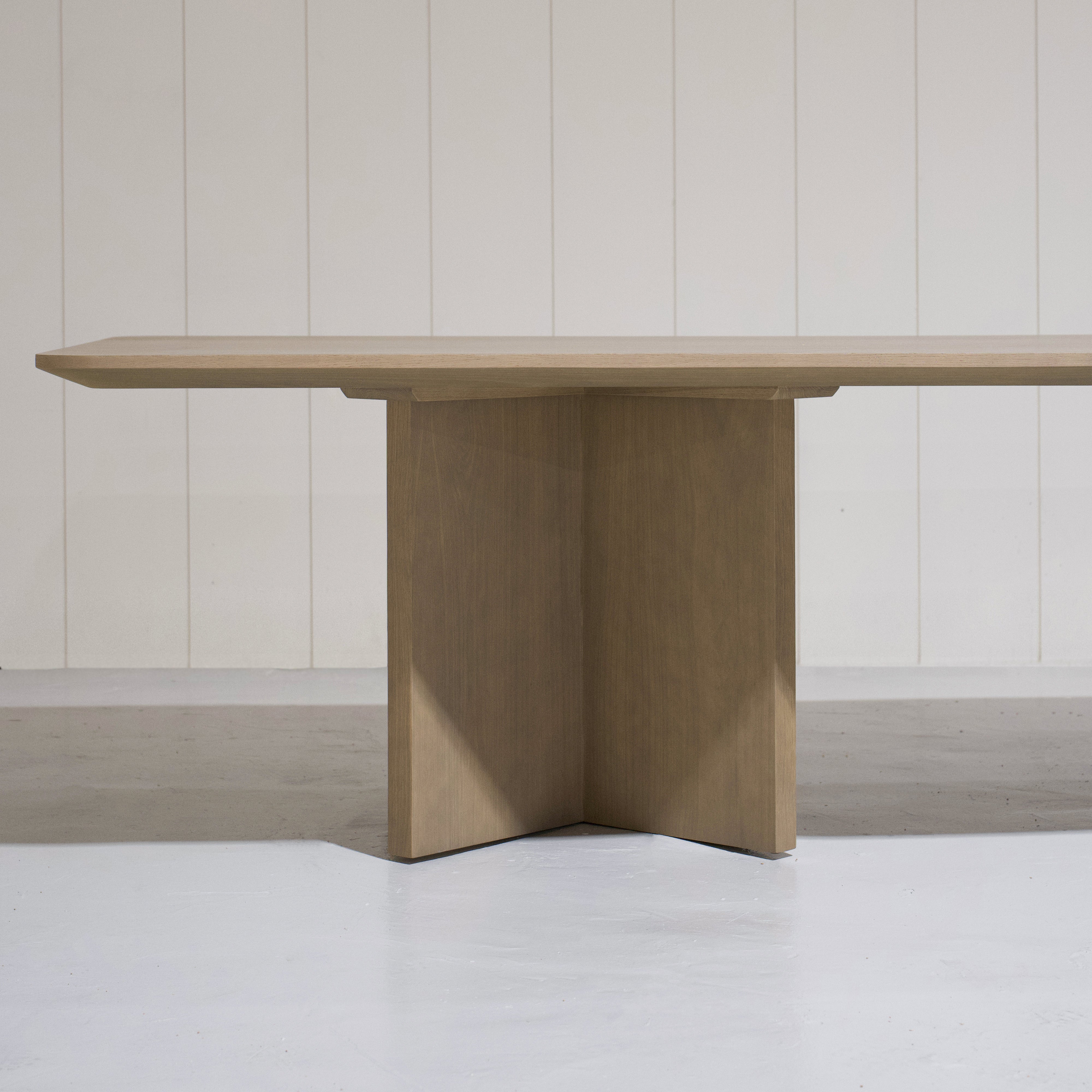 As Shown - Dimensions: 120"W x 46"D x 30"H | Material: Solid & Engineered Oak | Finish: Hazel | Edge: Under Bevel