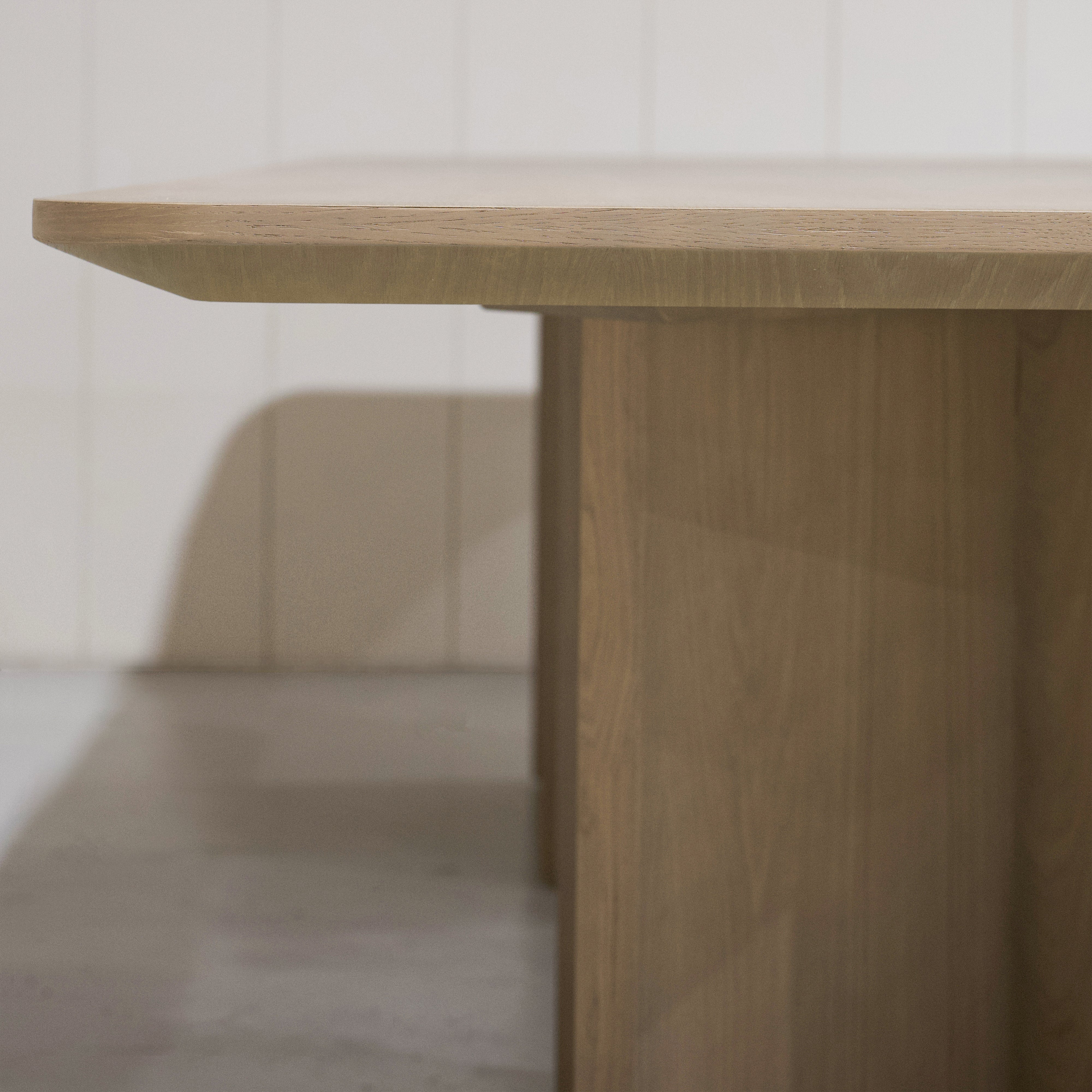 As Shown - Dimensions: 120"W x 46"D x 30"H | Material: Solid & Engineered Oak | Finish: Hazel | Edge: Under Bevel