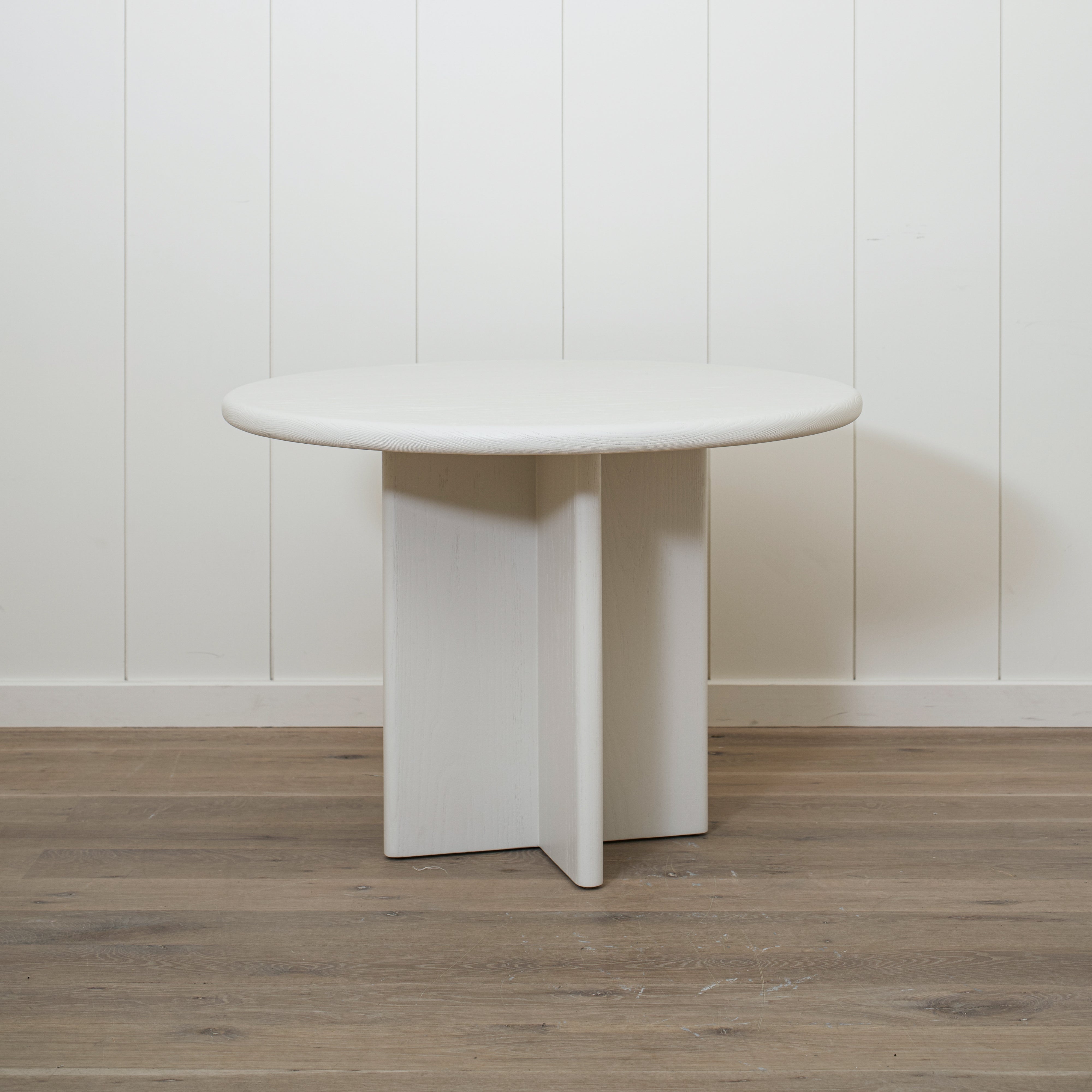 As Shown: 42"D x 30"H | Material: Solid Ash | Finish: Wire Brushed Painted EdgeComb Grey | Edge: Bullnose