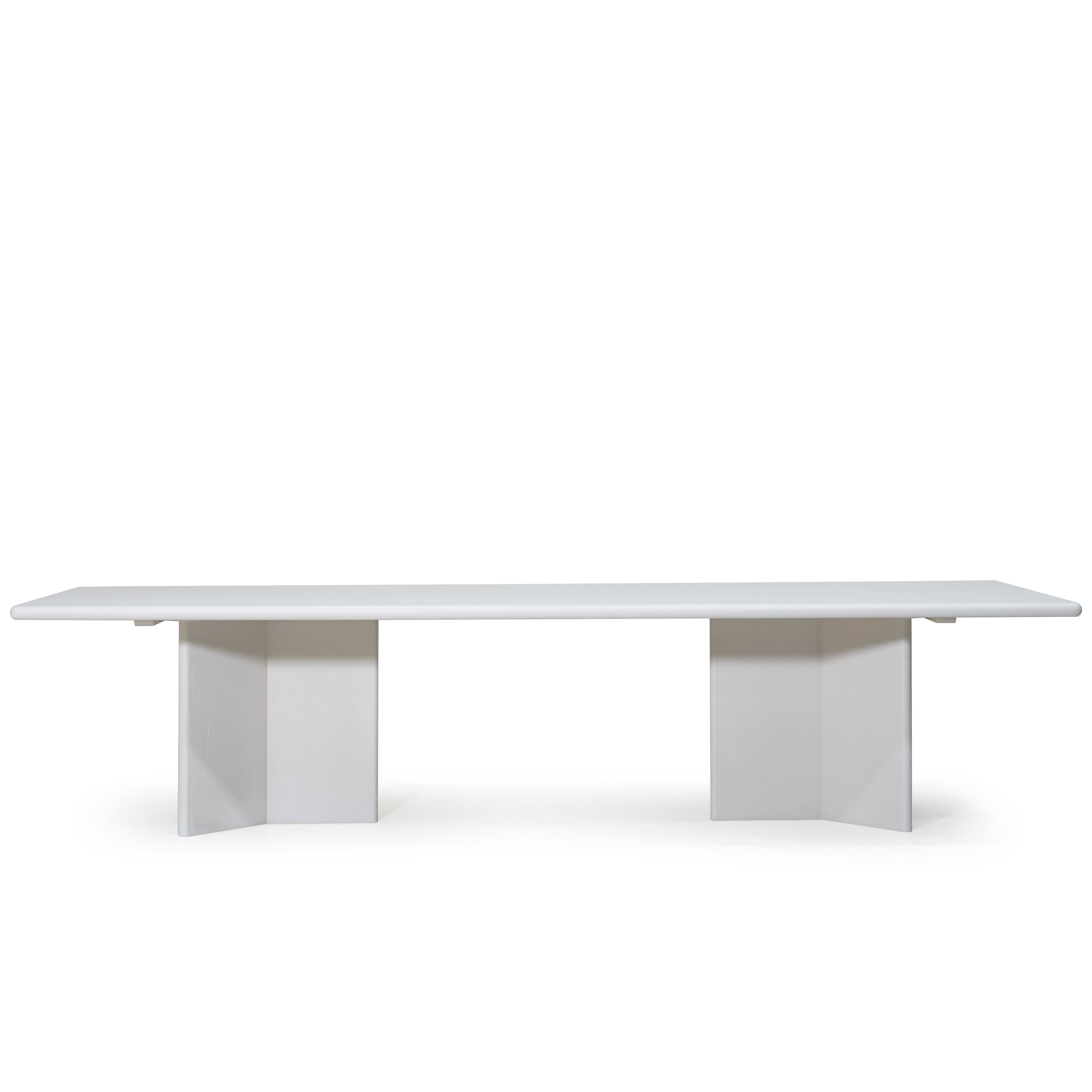 As Shown: 132"W x 48"D x 30"H | Material: Solid Oak | Finish: Wire Brushed EdgeComb Grey | Edge: Bullnose