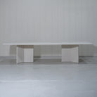 As Shown: 132"W x 48"D x 30"H | Material: Solid Oak | Finish: Wire Brushed EdgeComb Grey | Edge: Bullnose